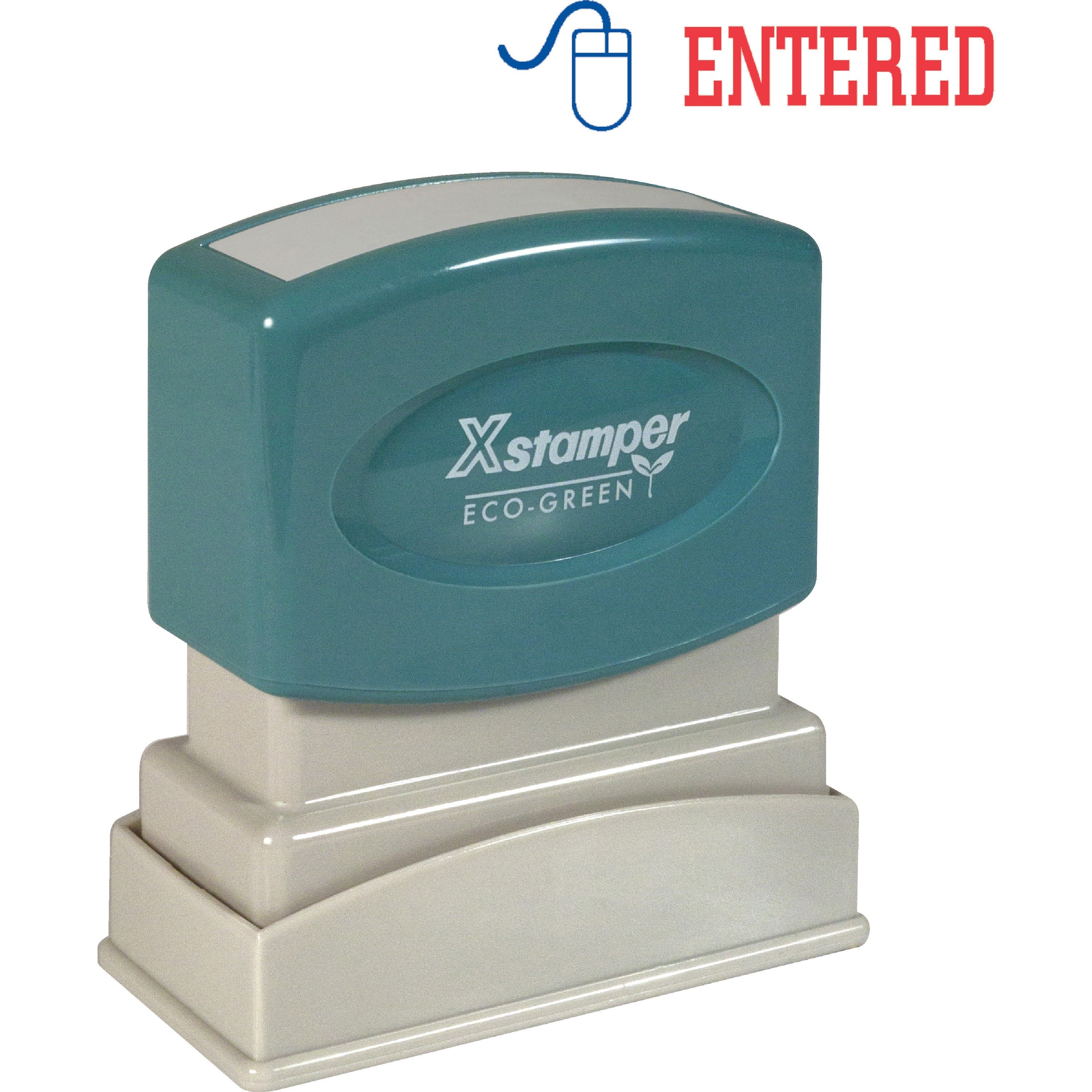 Message Stamp - ENTERED - 0.50" Impression Width - 100000 Impression(s) - Red, Blue - Polymer Polymer - Recycled - 1 Each