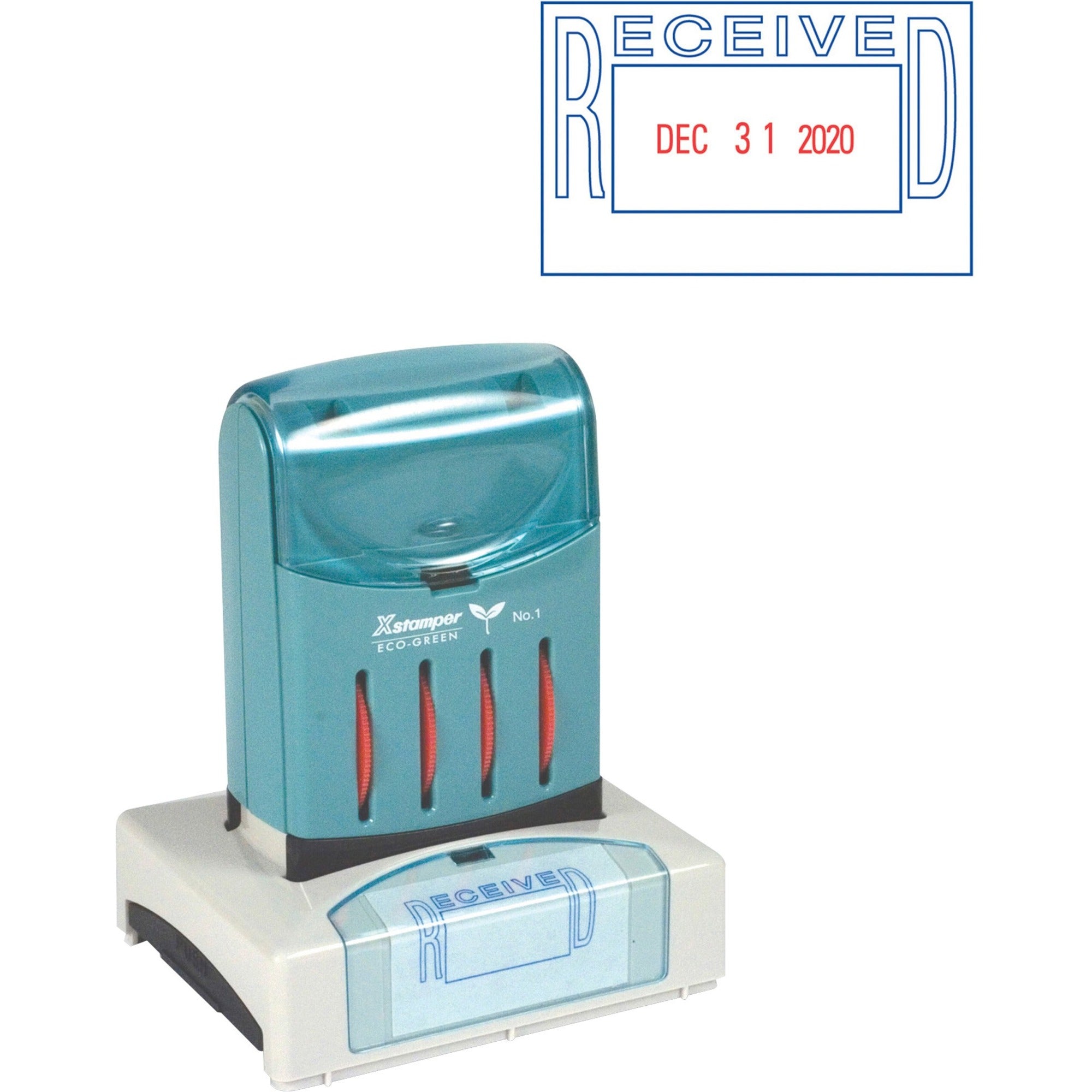 Message/Date Stamp - RECEIVED - 1.31" Impression Width x 2.12" Impression Length - Blue, Red - Recycled - 1 Each