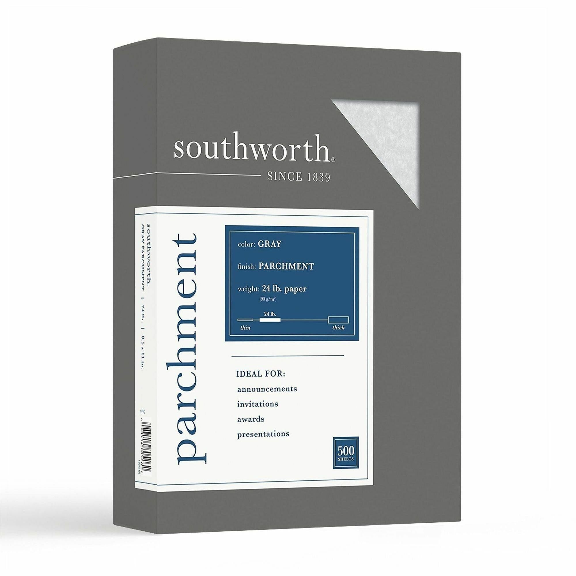 Letter - 8 1/2" x 11" - 24 lb Basis Weight - Parchment - Acid-free, Lignin-free - Gray - 1 Box