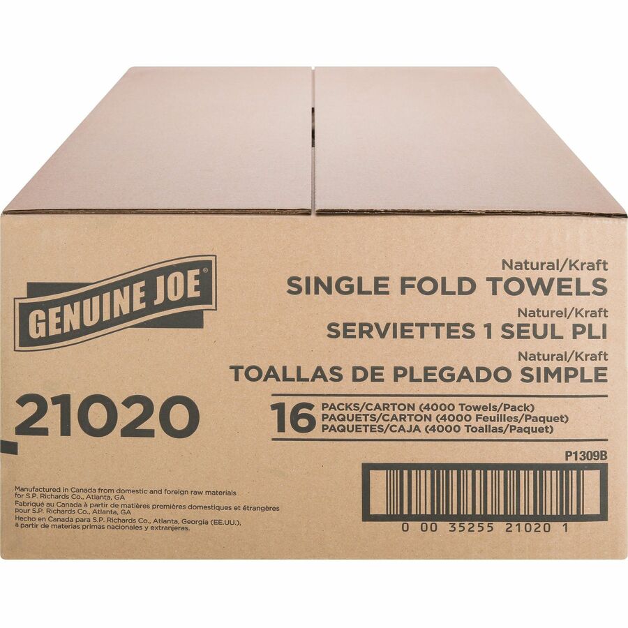 1 Ply - Single Fold - 10.25" Width x 9.10" Length - embossed design - Natural - Fiber, Kraft - 250 Sheets/Pack - 16 / Carton