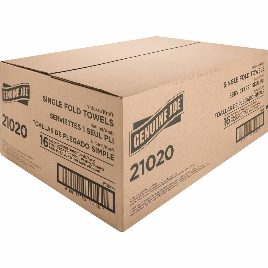 1 Ply - Single Fold - 10.25" Width x 9.10" Length - embossed design - Natural - Fiber, Kraft - 250 Sheets/Pack - 16 / Carton
