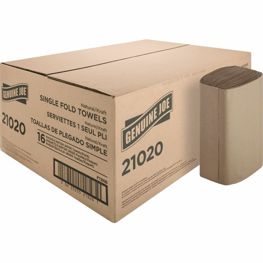 1 Ply - Single Fold - 10.25" Width x 9.10" Length - embossed design - Natural - Fiber, Kraft - 250 Sheets/Pack - 16 / Carton