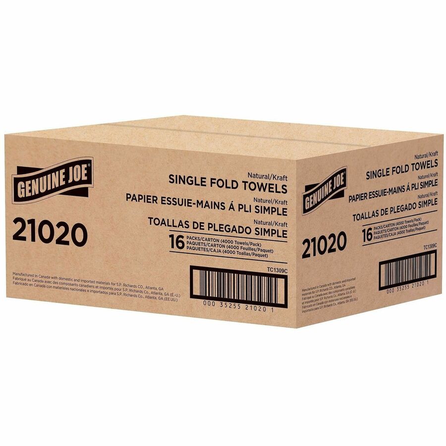 1 Ply - Single Fold - 10.25" Width x 9.10" Length - embossed design - Natural - Fiber, Kraft - 250 Sheets/Pack - 16 / Carton
