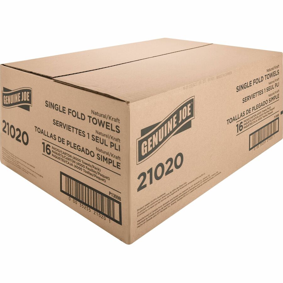 1 Ply - Single Fold - 10.25" Width x 9.10" Length - embossed design - Natural - Fiber, Kraft - 250 Sheets/Pack - 16 / Carton