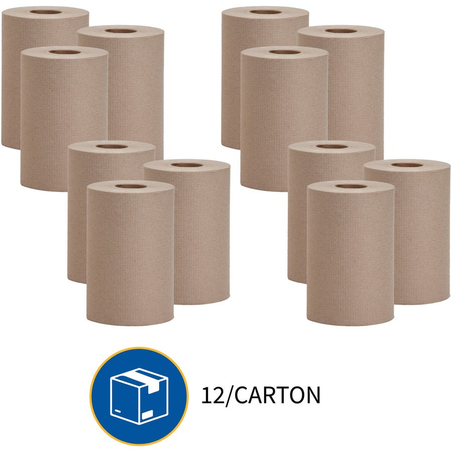Genuine Joe Embossed Hardwound Roll Towels - 7.87" Width x 350 ft Length - 2" Core - Natural - 12 / Carton