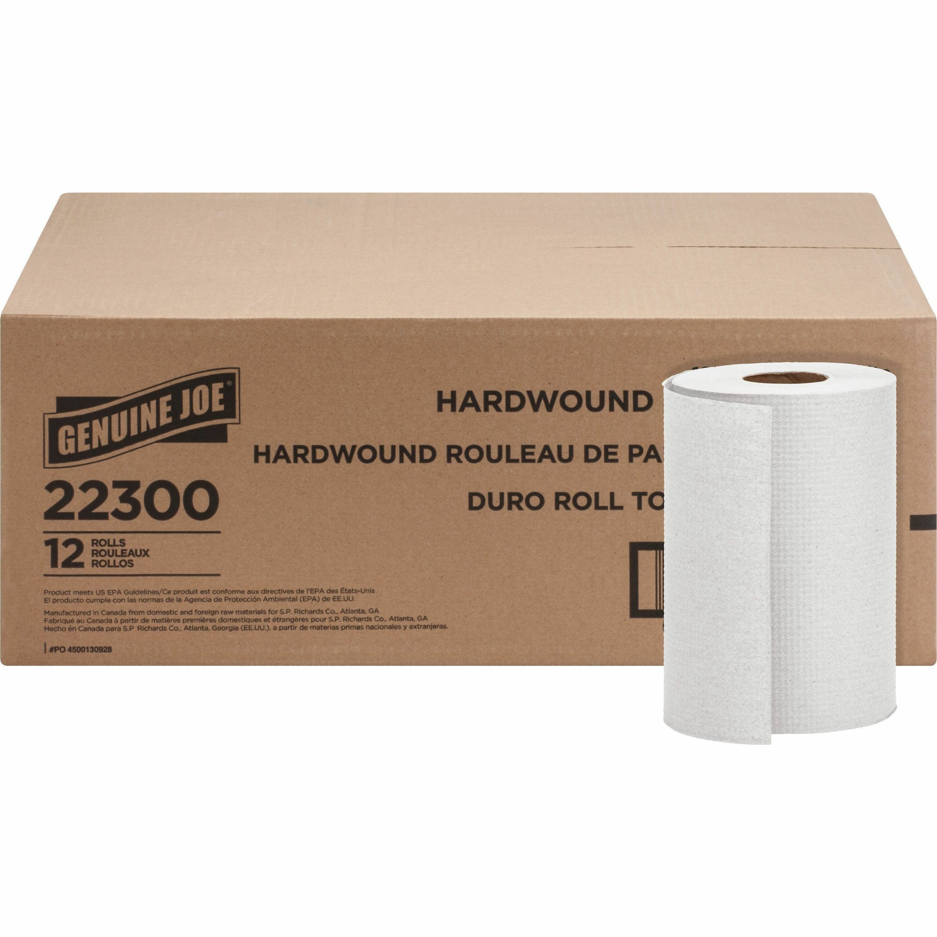 Genuine Joe Hardwound Roll Paper Towels - 7.87" Width x 350 ft Length - 2" Core - White - 12 / Carton