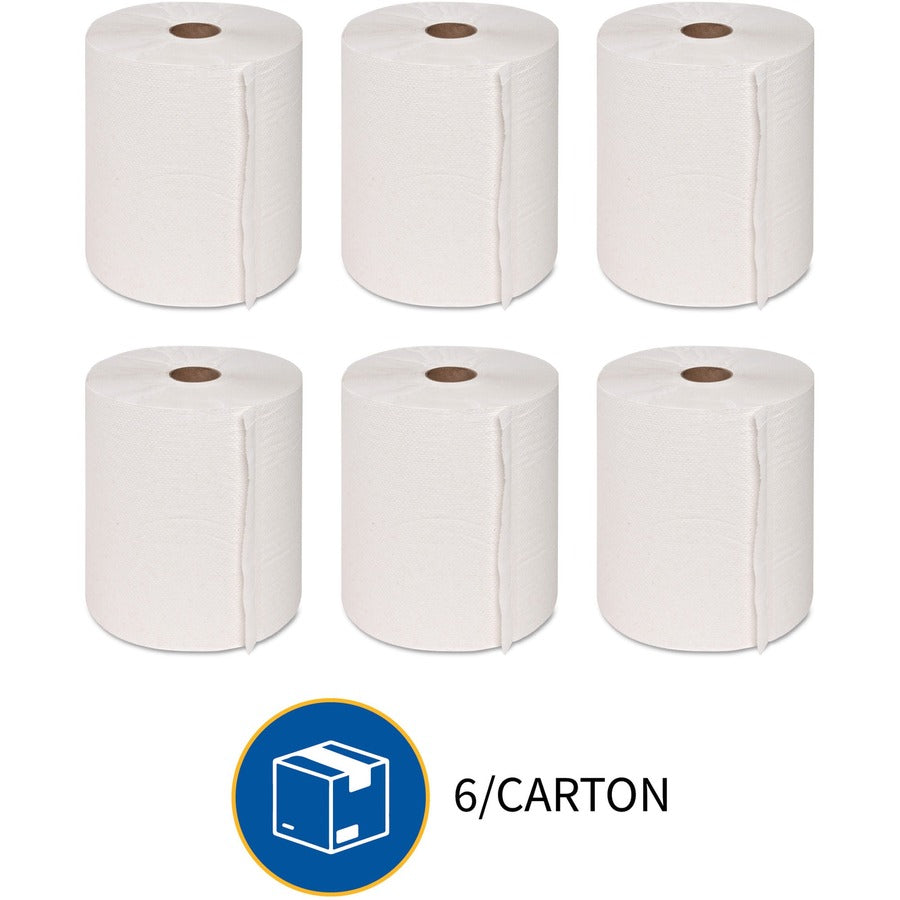 Genuine Joe Hardwound Roll Paper Towels - 7.90" Width x 800 ft Length - 2" Core - White - 6 / Carton