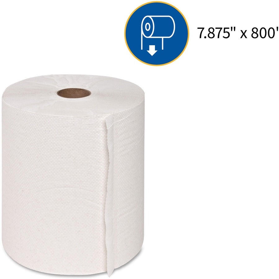 Genuine Joe Hardwound Roll Paper Towels - 7.90" Width x 800 ft Length - 2" Core - White - 6 / Carton