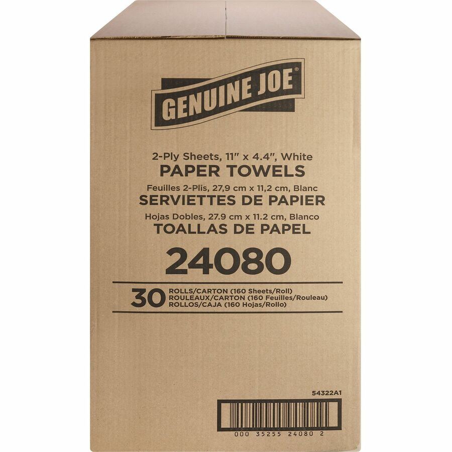 Genuine Joe Kitchen Roll Flexible Size Towels - 2 Ply - 1 5/8" Core - White - 30 / Carton