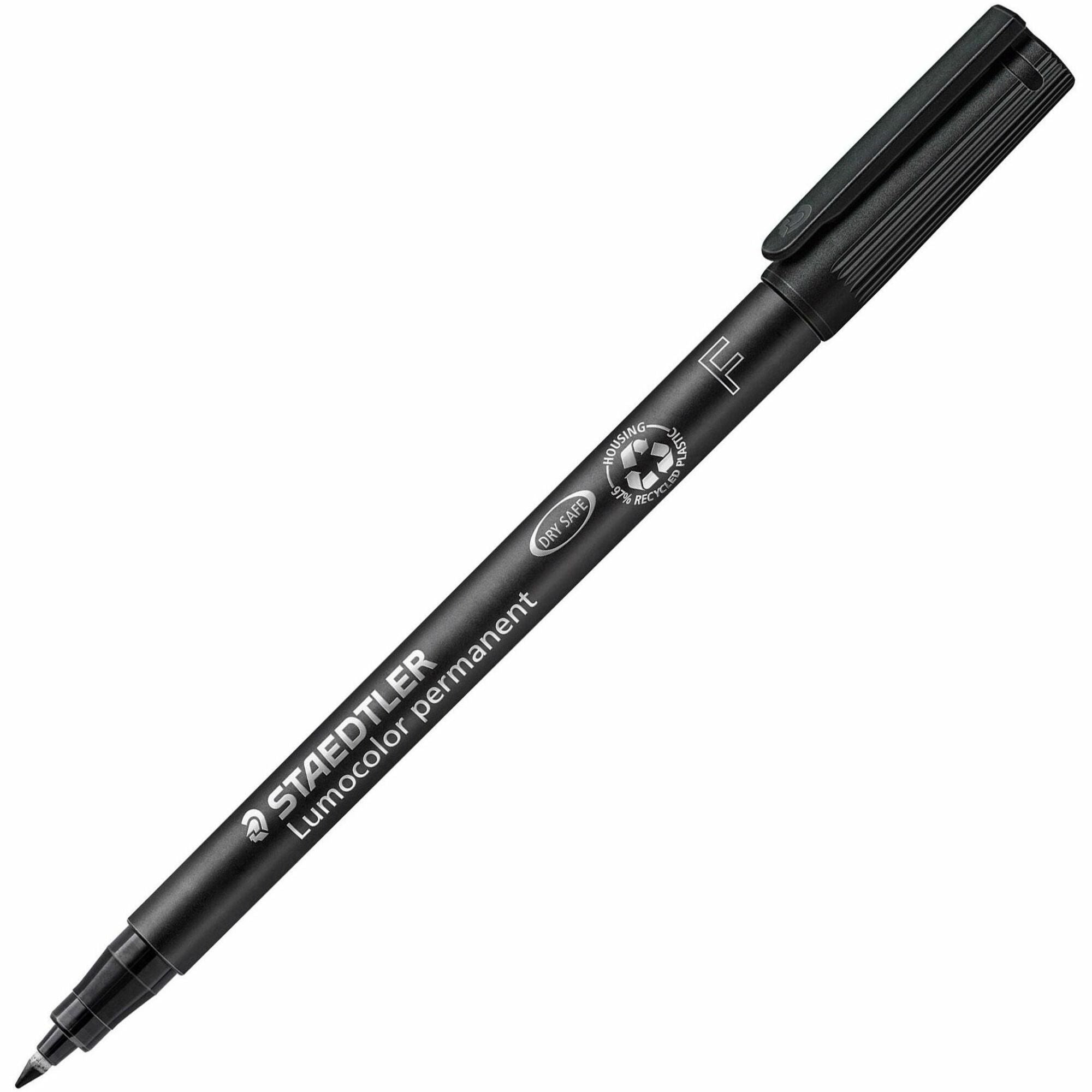 0.6 mm Fine Marker Point - Black Ink - Black Polypropylene Barrel - 10 / Box