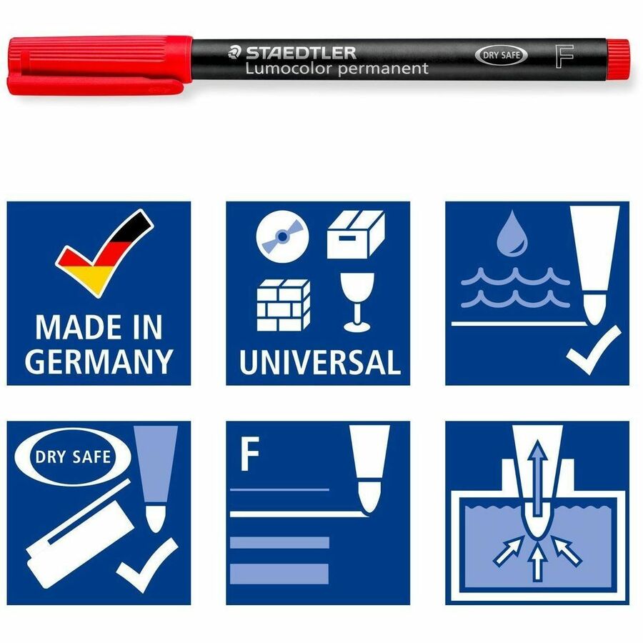 0.6 mm Fine Marker Point - Red, Blue, Green, Black Ink - Black Polypropylene Barrel - Writing - 4 / Set