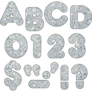 Trend 4" Sparkle Uppercase Ready Letters Set - 50 x Capital Letter, 10 x Number, 10 x Punctuation Marks Shape - Pin-up - Casual Style - 4" Height x 9" Length - Silver - Paper - 1 Pack