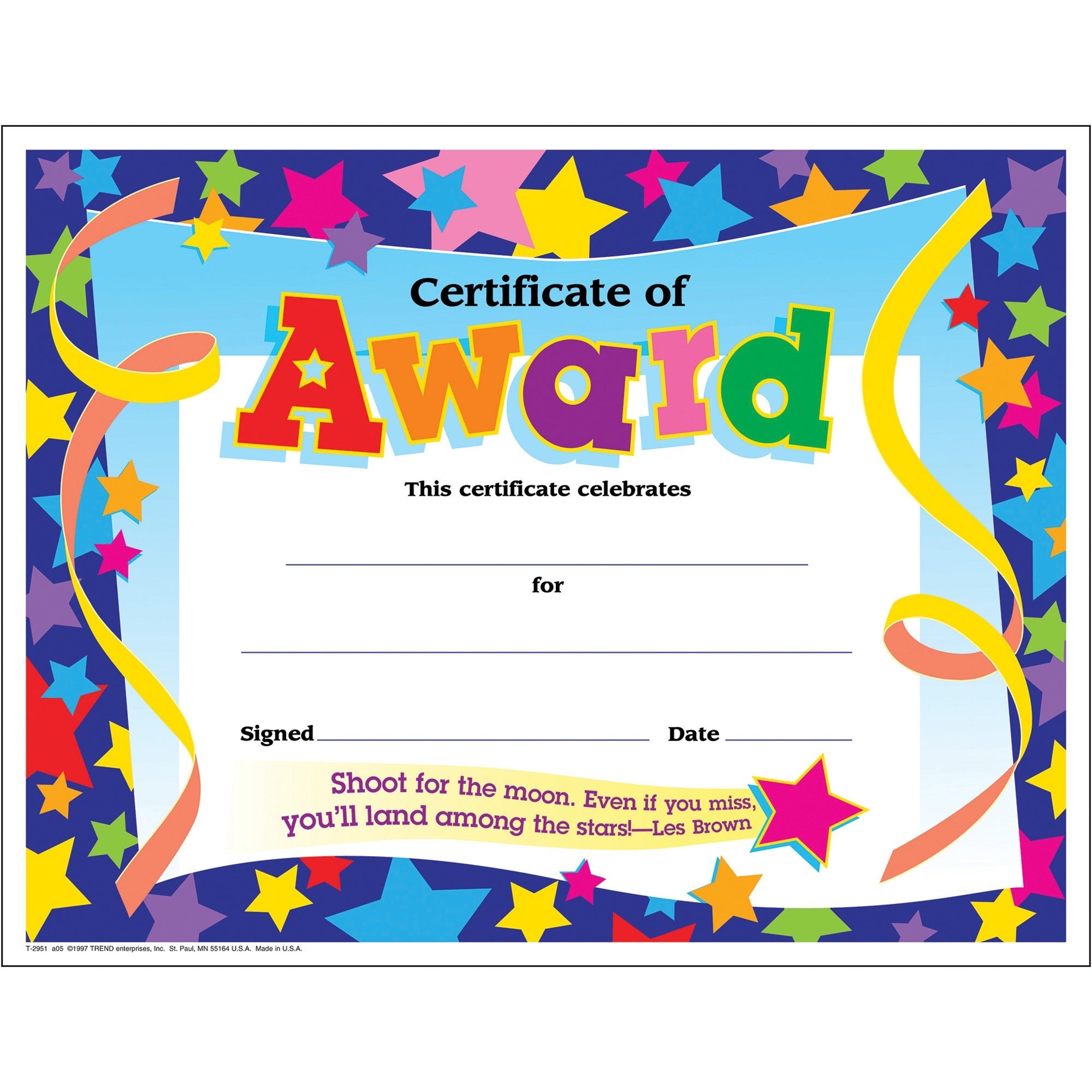 "Certificate of Award" - 8.5" Width x 11" Length - 30 / Pack