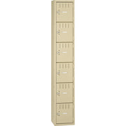 Tennsco 6-Tier No Legs Steel Box Lockers - Internal Size 12" Height x 12" Width x 18" Depth - Overall Size 72" Height x 12" Width x 18" Depth - Sand - Steel