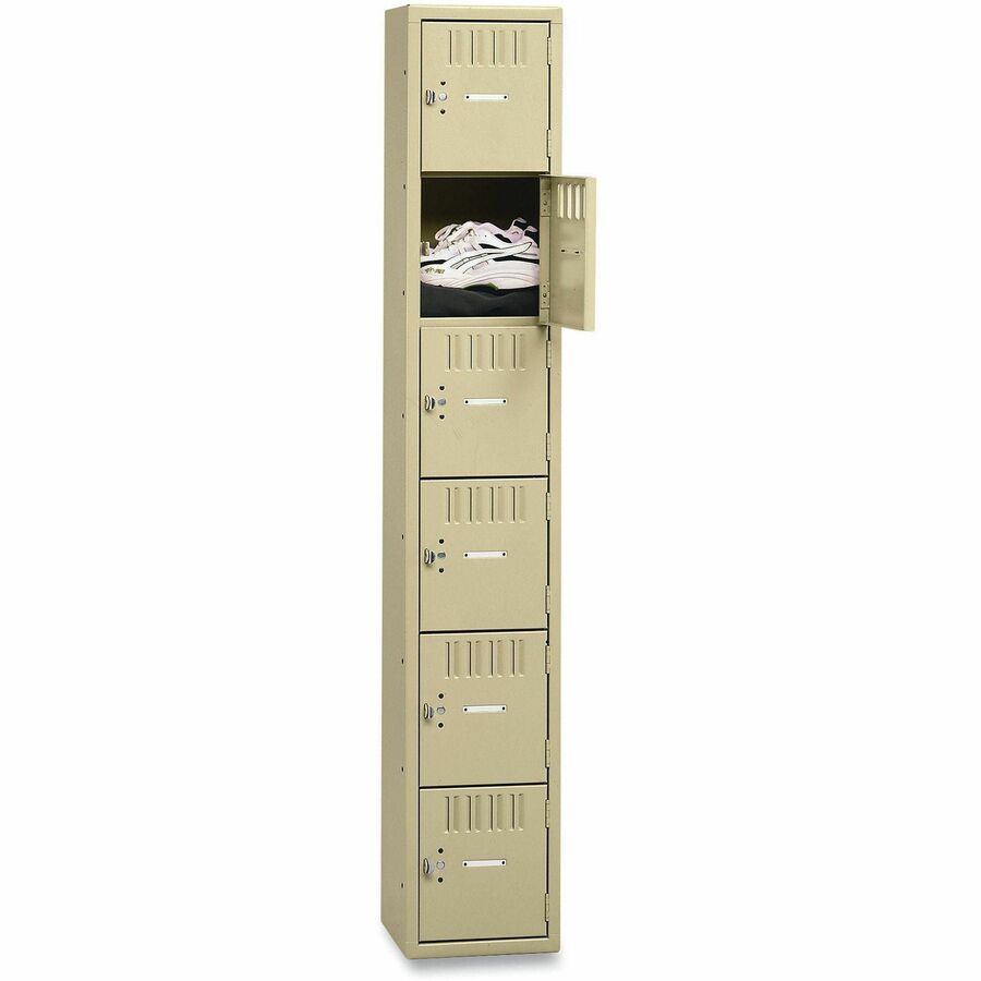 Tennsco 6-Tier No Legs Steel Box Lockers - Internal Size 12" Height x 12" Width x 18" Depth - Overall Size 72" Height x 12" Width x 18" Depth - Sand - Steel