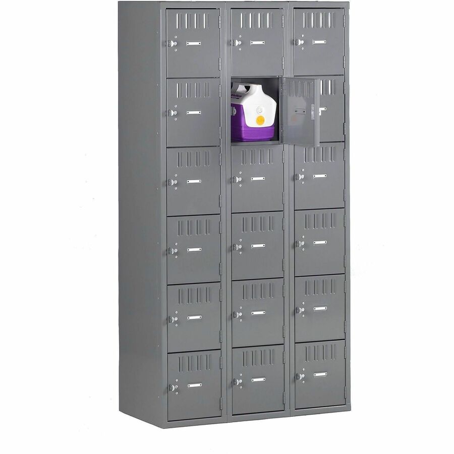 Tennsco 6-Tier No Legs Steel Box Lockers - Internal Size 12" Height x 12" Width x 18" Depth - Overall Size 72" Height x 36" Width x 18" Depth - Medium Gray - Steel
