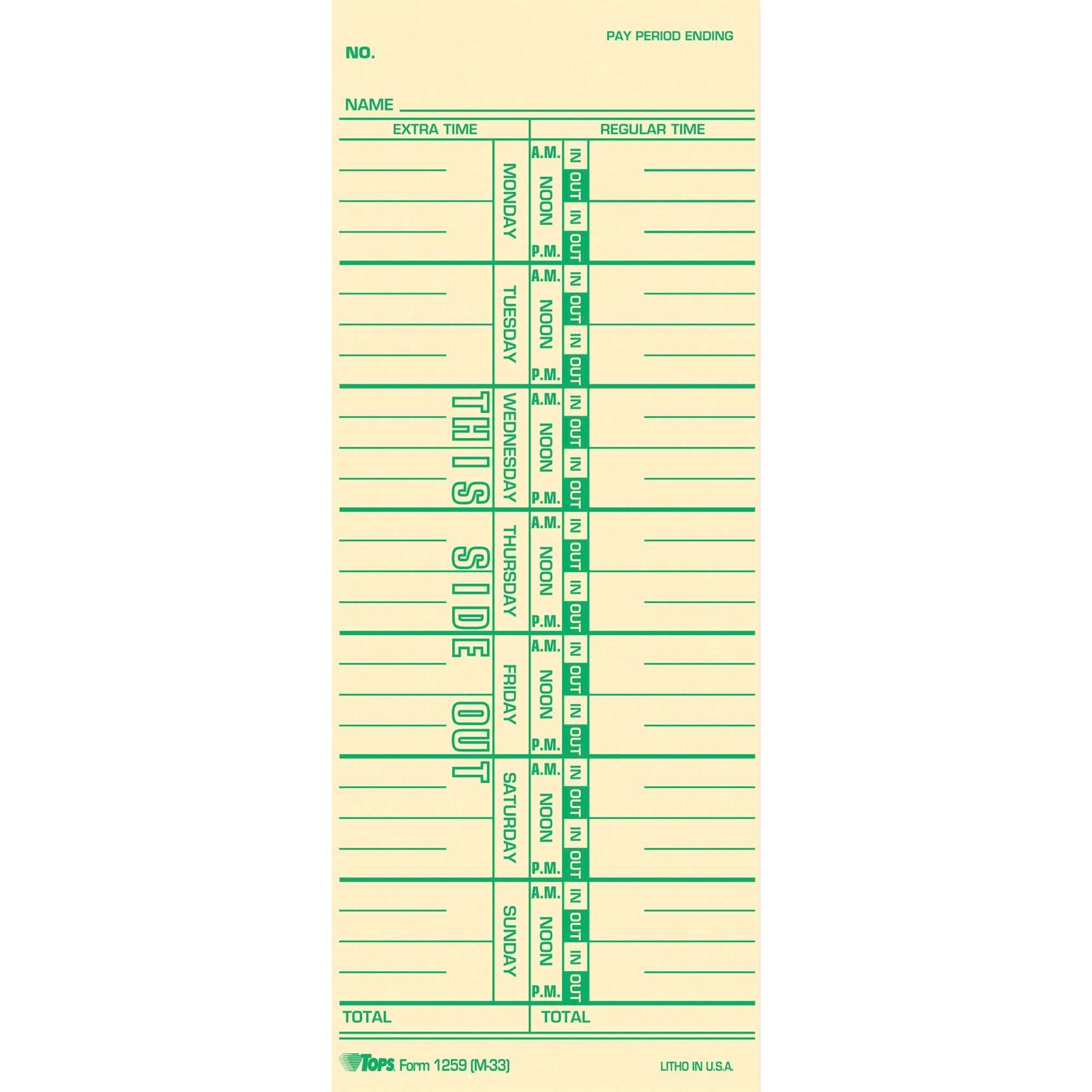 3.50" x 9" Sheet Size - Yellow - Manila Sheet(s) - Green Print Color - 100 / Pack