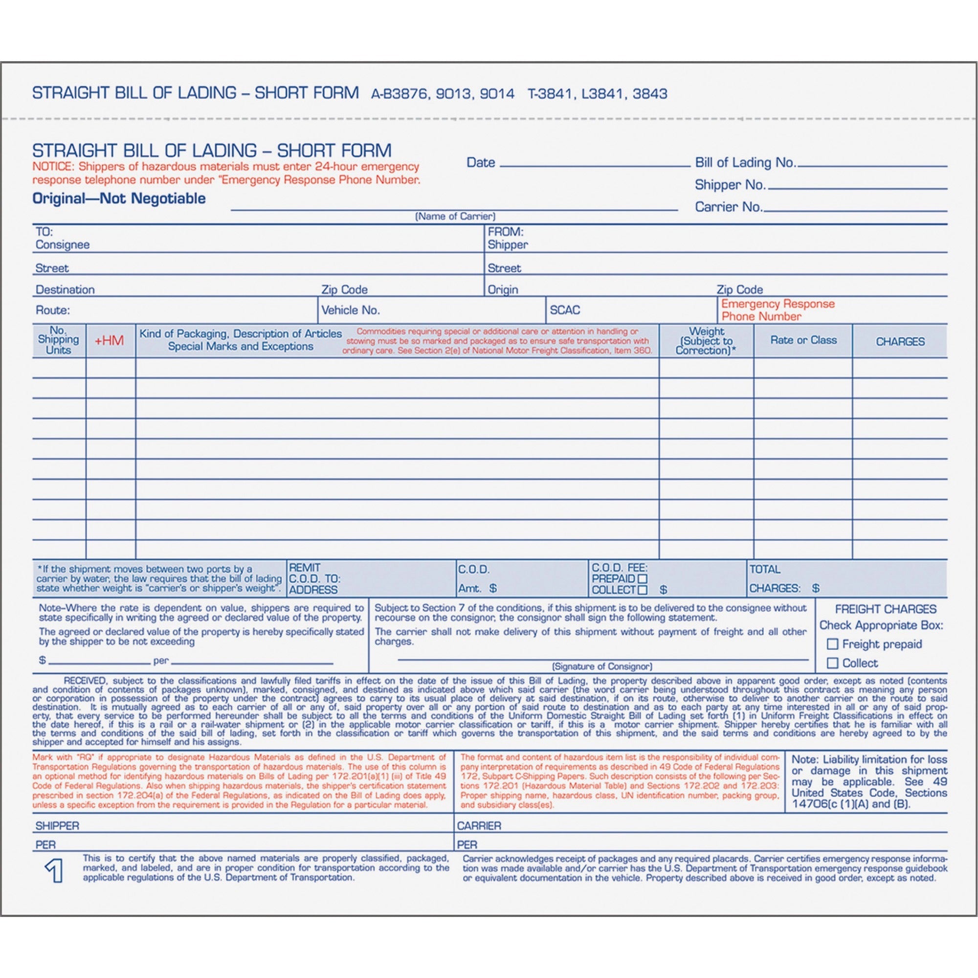 3 Part - Carbonless Copy - 8.50" x 7.44" Sheet Size - White Sheet(s) - Blue, Red Print Color - 1 Pack