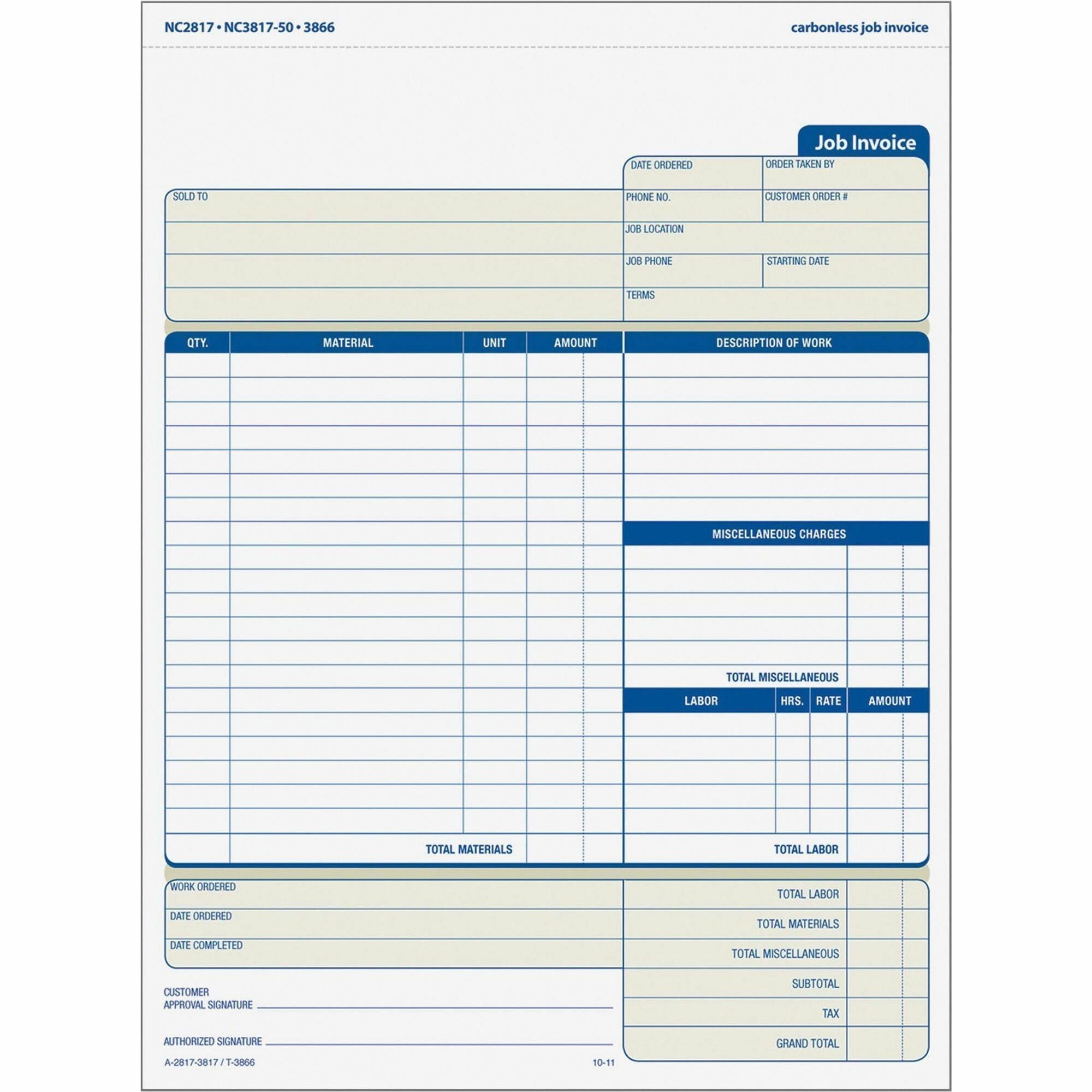 3 Part - Carbonless Copy - 8.50" x 11" Sheet Size - White, Canary, Manila - Assorted Sheet(s) - Blue Print Color - 1 Pack