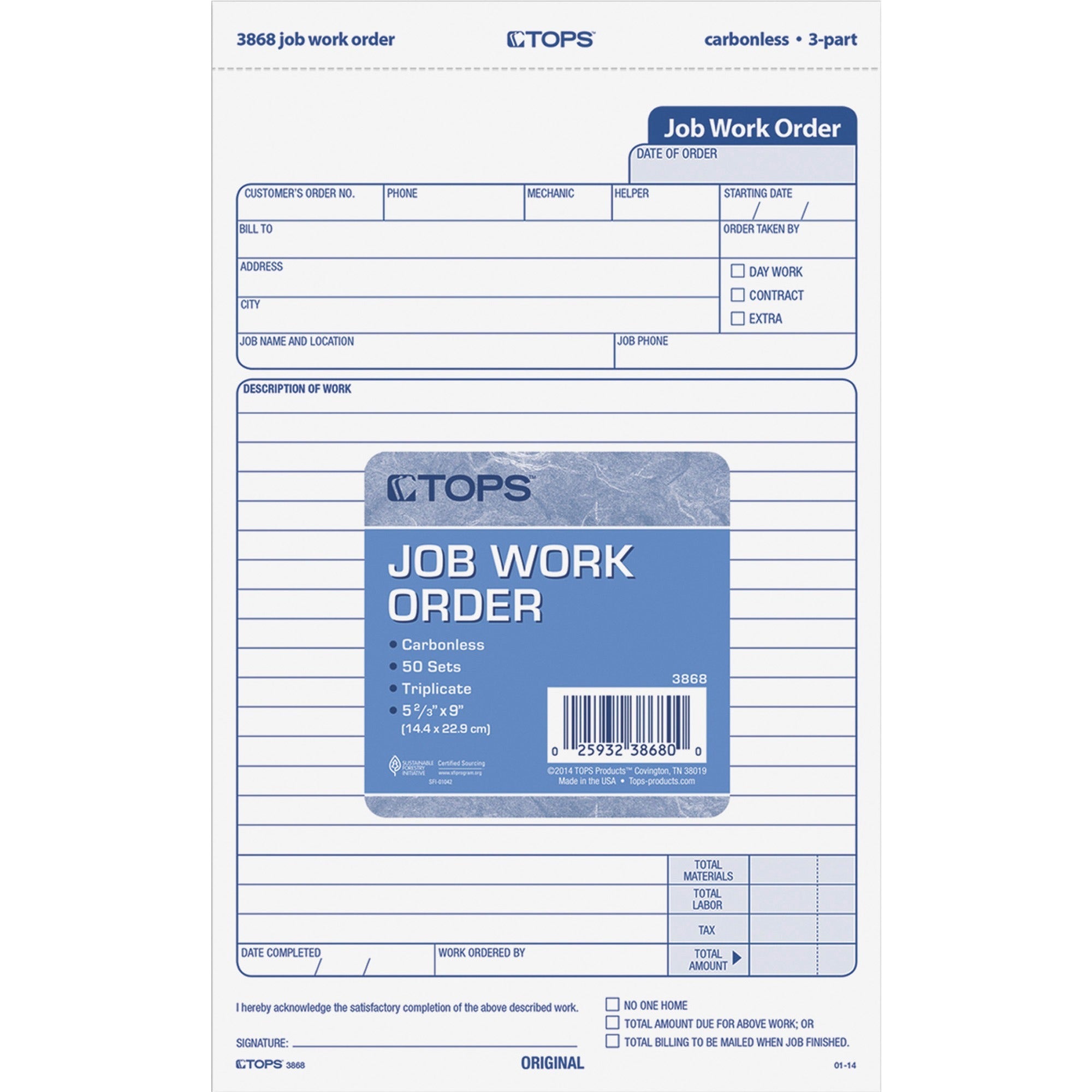 3 Part - Carbonless Copy - 5.50" x 8.50" Sheet Size - Assorted Sheet(s) - Black Print Color - 1 Pack