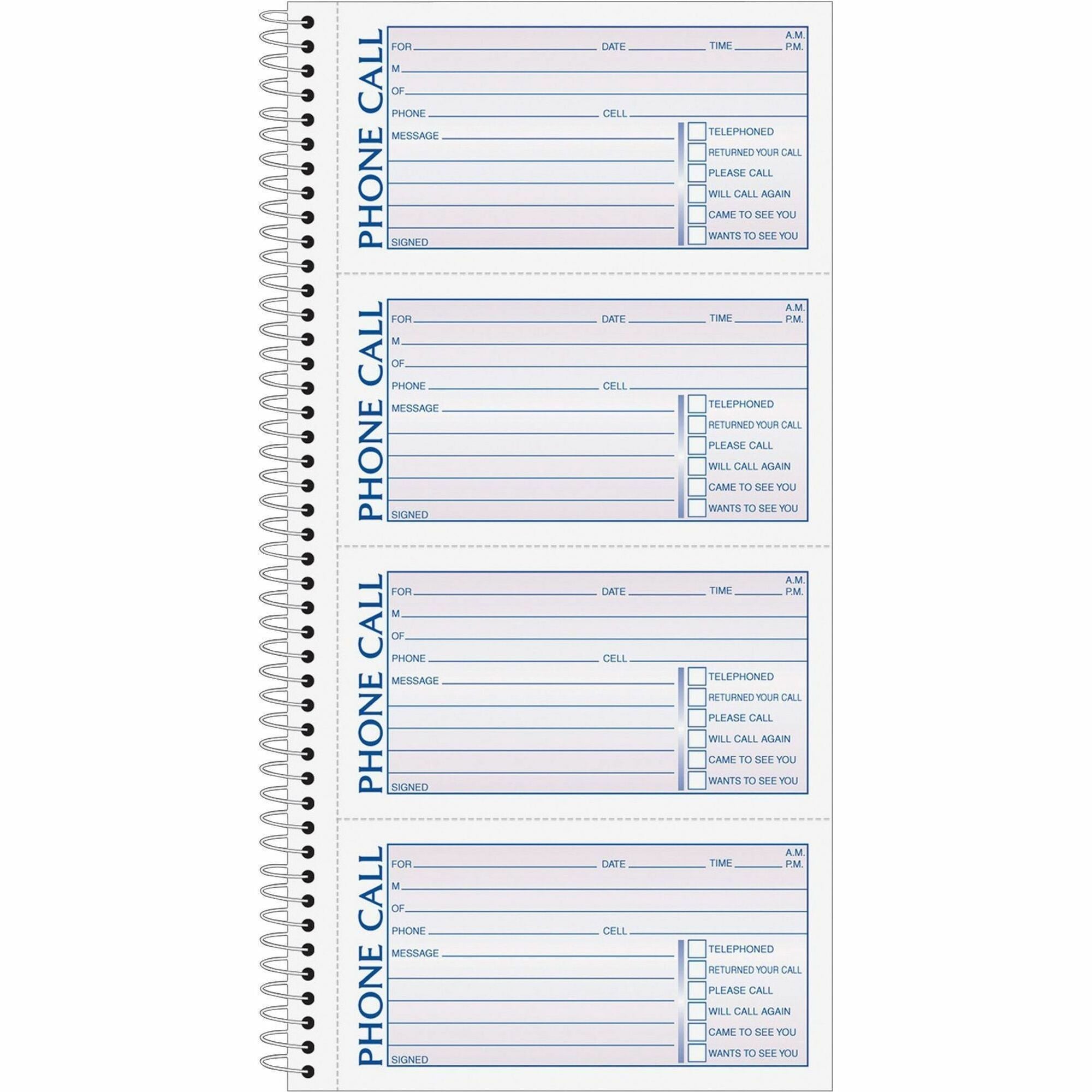 Double Sided Sheet - Spiral Bound - 2 Part - Carbonless Copy - 5.50" x 11" Sheet Size - White - Assorted Sheet(s) - Blue, Red Print Color - 1 Each
