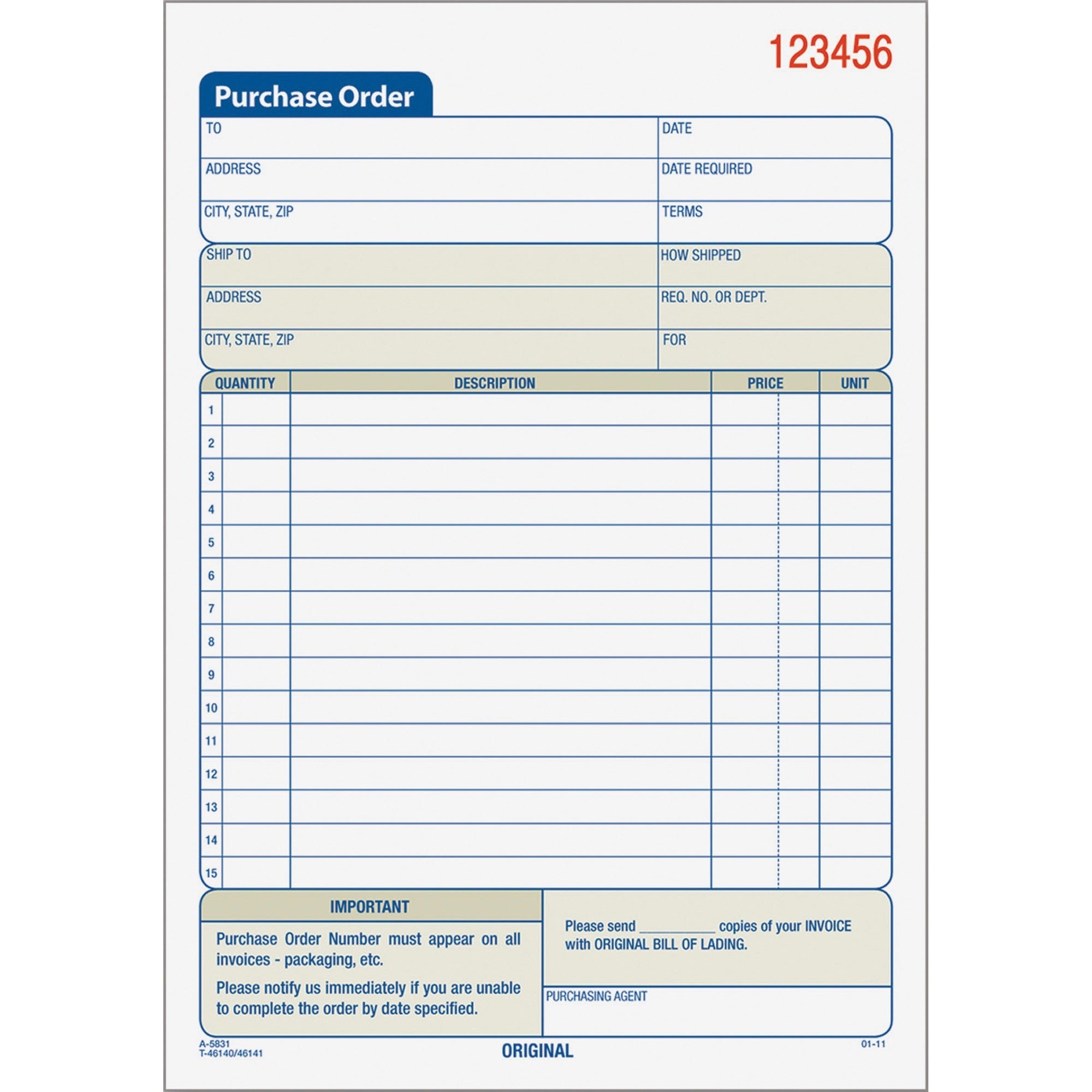 TOPS Carbonless 2-Part Purchase Order Books - 50 Sheet(s) - 2 Part - Carbonless Copy - 5.56" x 7.93" Sheet Size - Assorted Sheet(s) - 1 Each