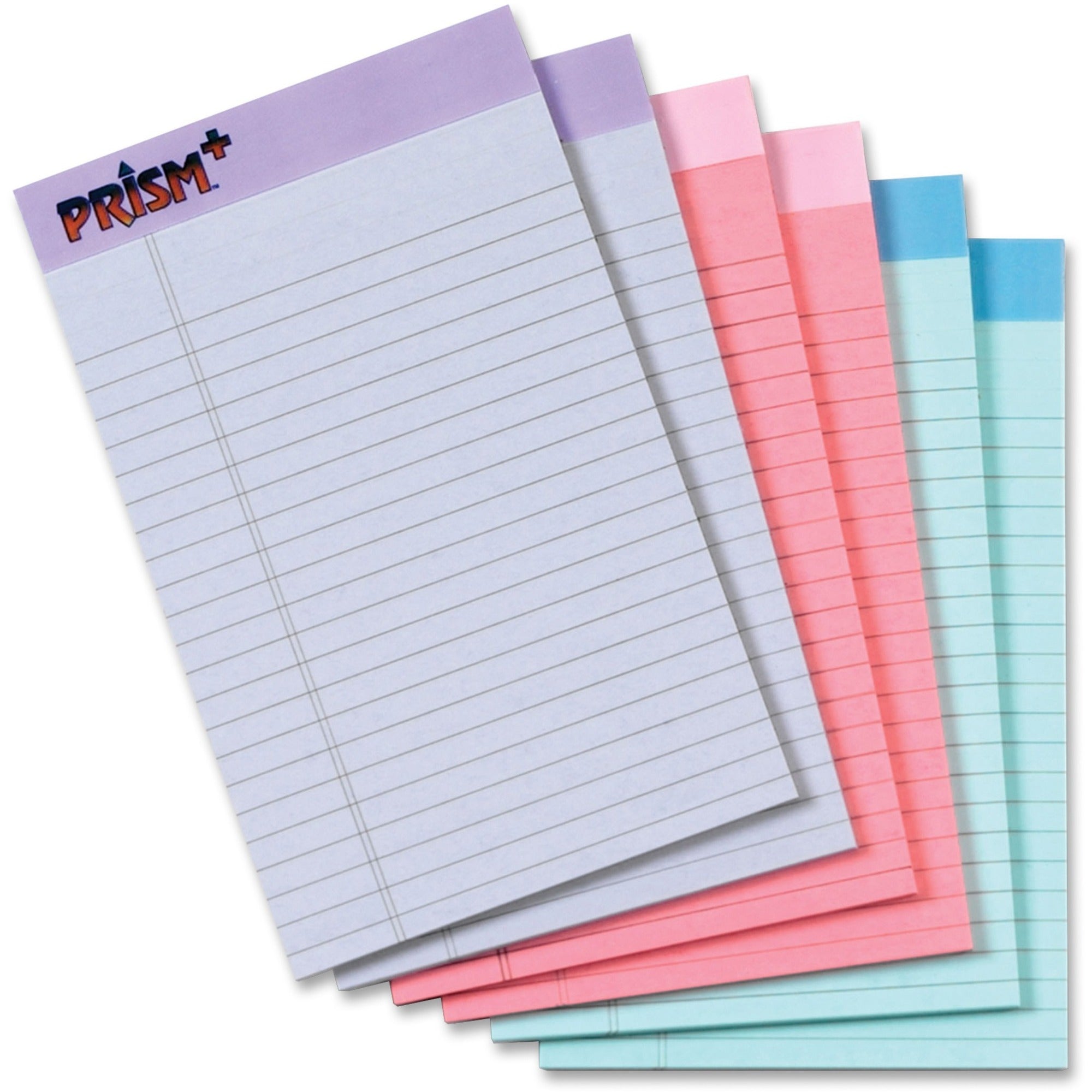 TOPS Prism Plus Legal Pads - Jr.Legal - 50 Sheets - 0.28" Ruled - 16 lb Basis Weight - Jr.Legal - 5" x 8" Sheet Size - Assorted Paper - Perforated, Hard Cover, Rigid, Easy Tear - 1 Pack