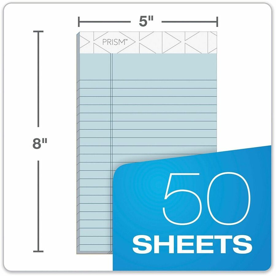 50 Sheets - 0.28" Ruled - 16 lb Basis Weight - Jr.Legal - 5" x 8" Sheet Size - Blue Paper - Hard Cover, Perforated, Rigid, Easy Tear - 12 / Pack