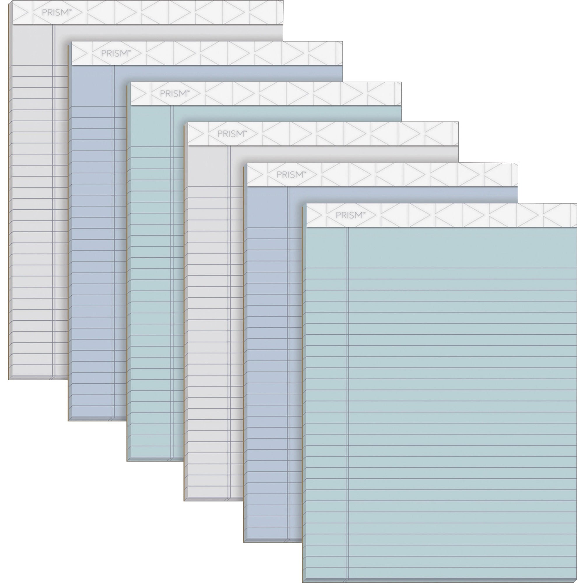 TOPS Prism Plus Colored Paper Pads - 50 Sheets - 0.34" Ruled - 16 lb Basis Weight - 8 1/2" x 11 3/4" Sheet Size - Assorted Paper - Perforated, Hard Cover, Rigid, Easy Tear - 6 / Pack