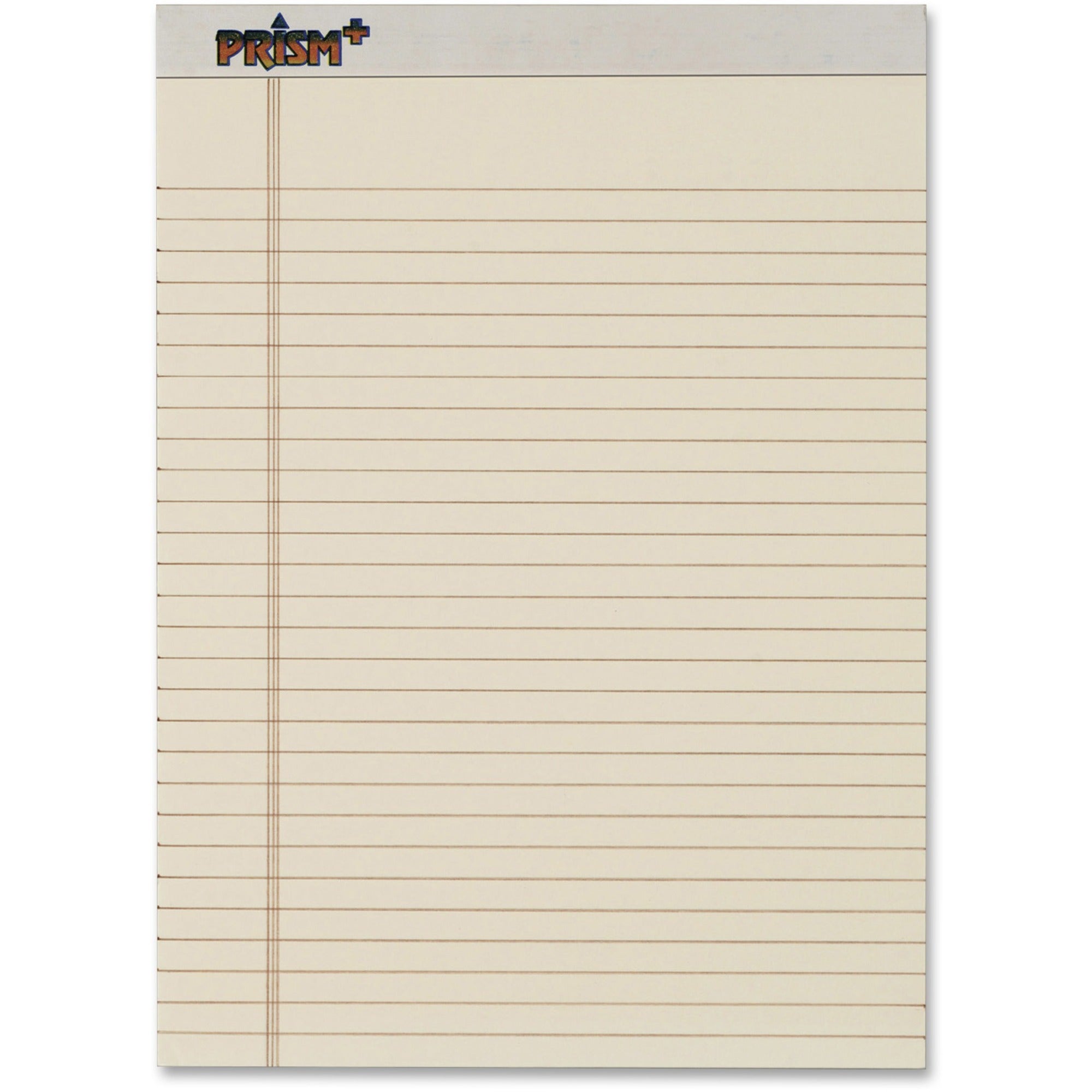 TOPS Prism Plus Colored Paper Pads - 50 Sheets - 0.34" Ruled - 16 lb Basis Weight - 8 1/2" x 11 3/4" Sheet Size - Ivory Paper - Hard Cover, Perforated, Rigid, Easy Tear - 12 / Pack