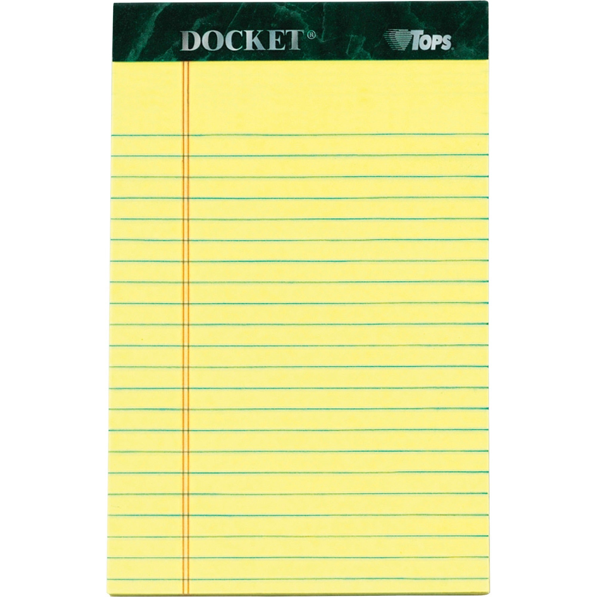 50 Sheets - Double Stitched - 0.28" Ruled - 16 lb Basis Weight - Jr.Legal - 5" x 8" Sheet Size - Canary Paper - Hard Cover, Perforated, Easy Tear, Sturdy Back, Resist Bleed-through - 12 / Pack