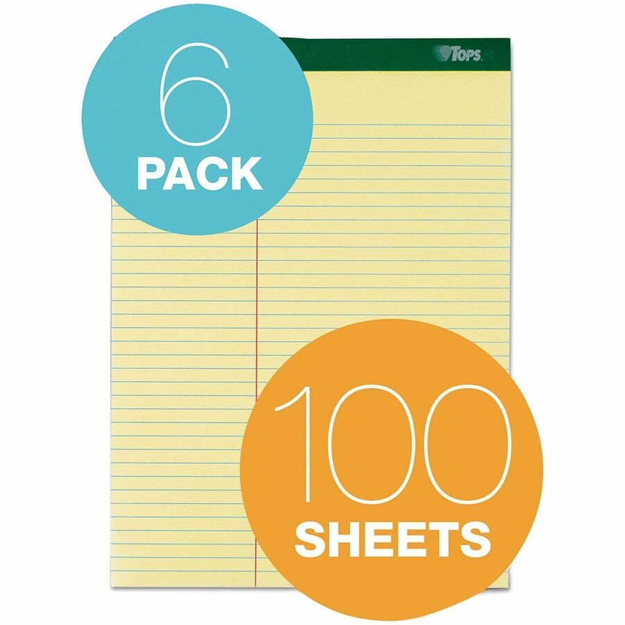100 Sheets - 0.34" Ruled - 16 lb Basis Weight - 8 1/2" x 11 3/4" Sheet Size - Canary Paper - Marble Green Binding - Perforated, Hard Cover - 6 / Pack
