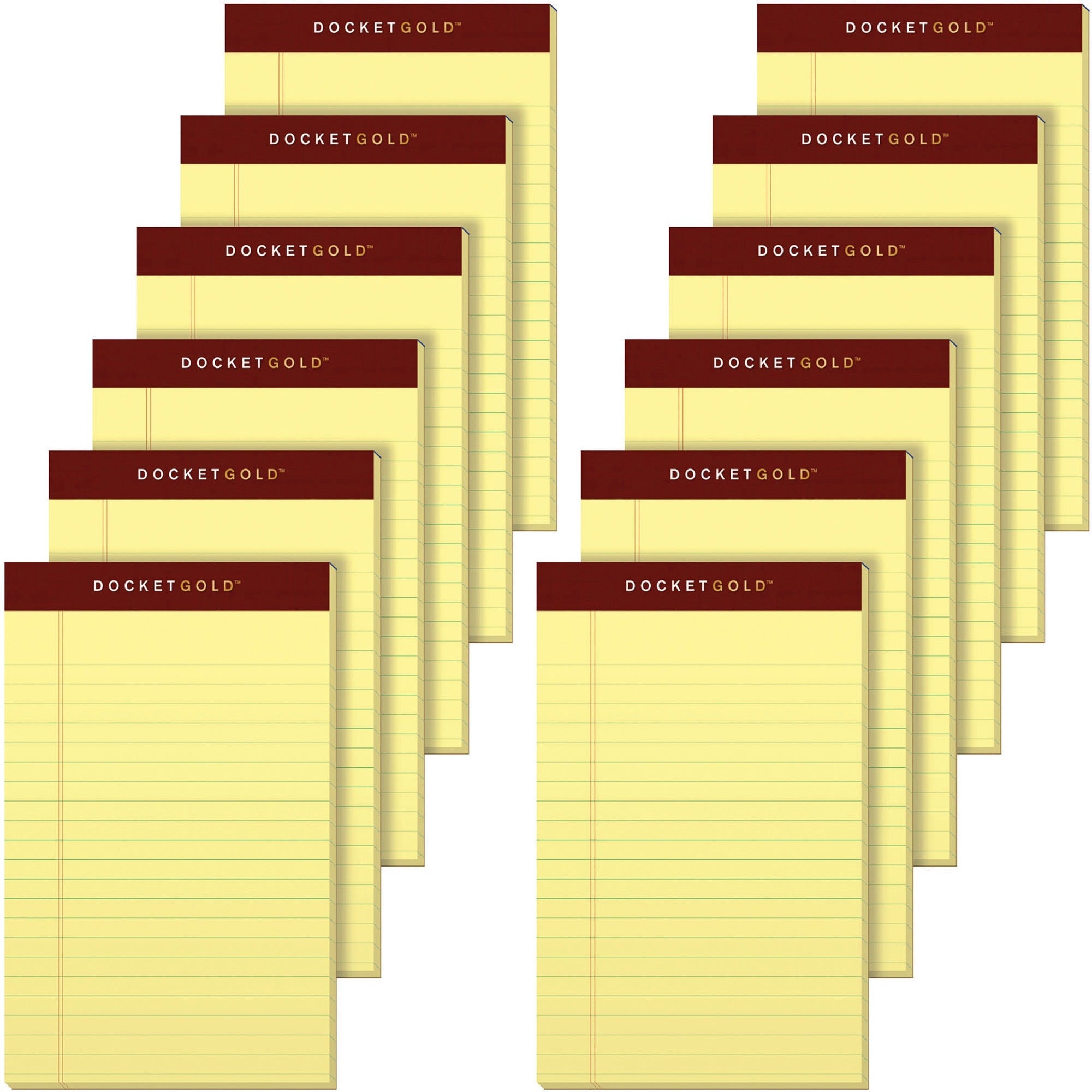 50 Sheets - 0.28" Ruled - 20 lb Basis Weight - Jr.Legal - 5" x 8" Sheet Size - Canary Paper - Burgundy Binding - Hard Cover, Perforated, Heavyweight - 12 / Pack
