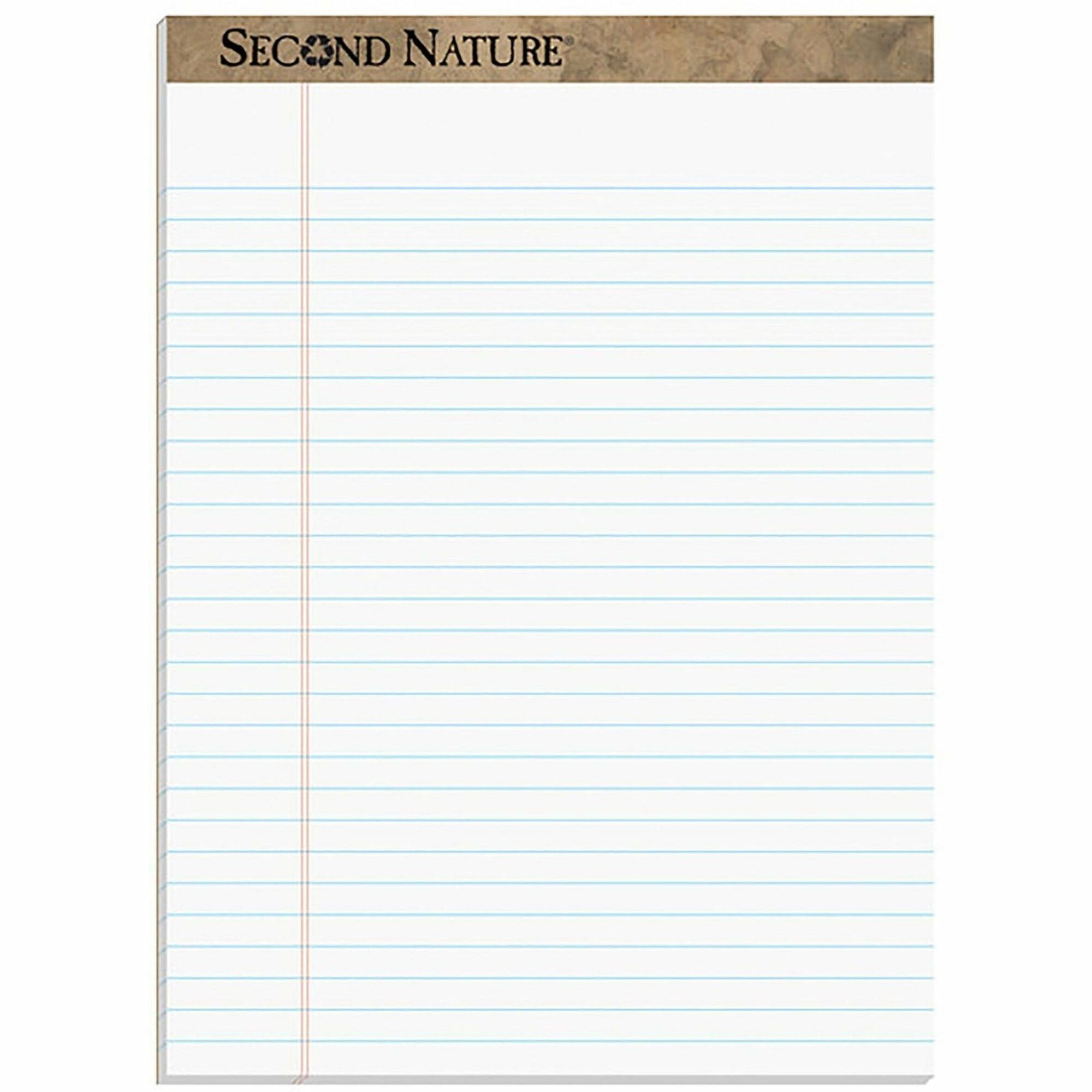 50 Sheets - 0.34" Ruled - Red Margin - 15 lb Basis Weight - 8 1/2" x 11 3/4" Sheet Size - White Paper - Perforated, Resist Bleed-through, Easy Tear - Recycled - 1 Dozen