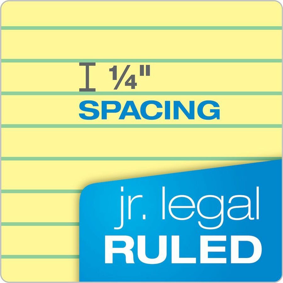 TOPS The Legal Pad Writing Pad - 50 Sheets - Double Stitched - 0.28" Ruled - 16 lb Basis Weight - Jr.Legal - 5" x 8" Sheet Size - Canary Paper - Chipboard Cover - Perforated, Hard Cover, Removable - 1 Dozen