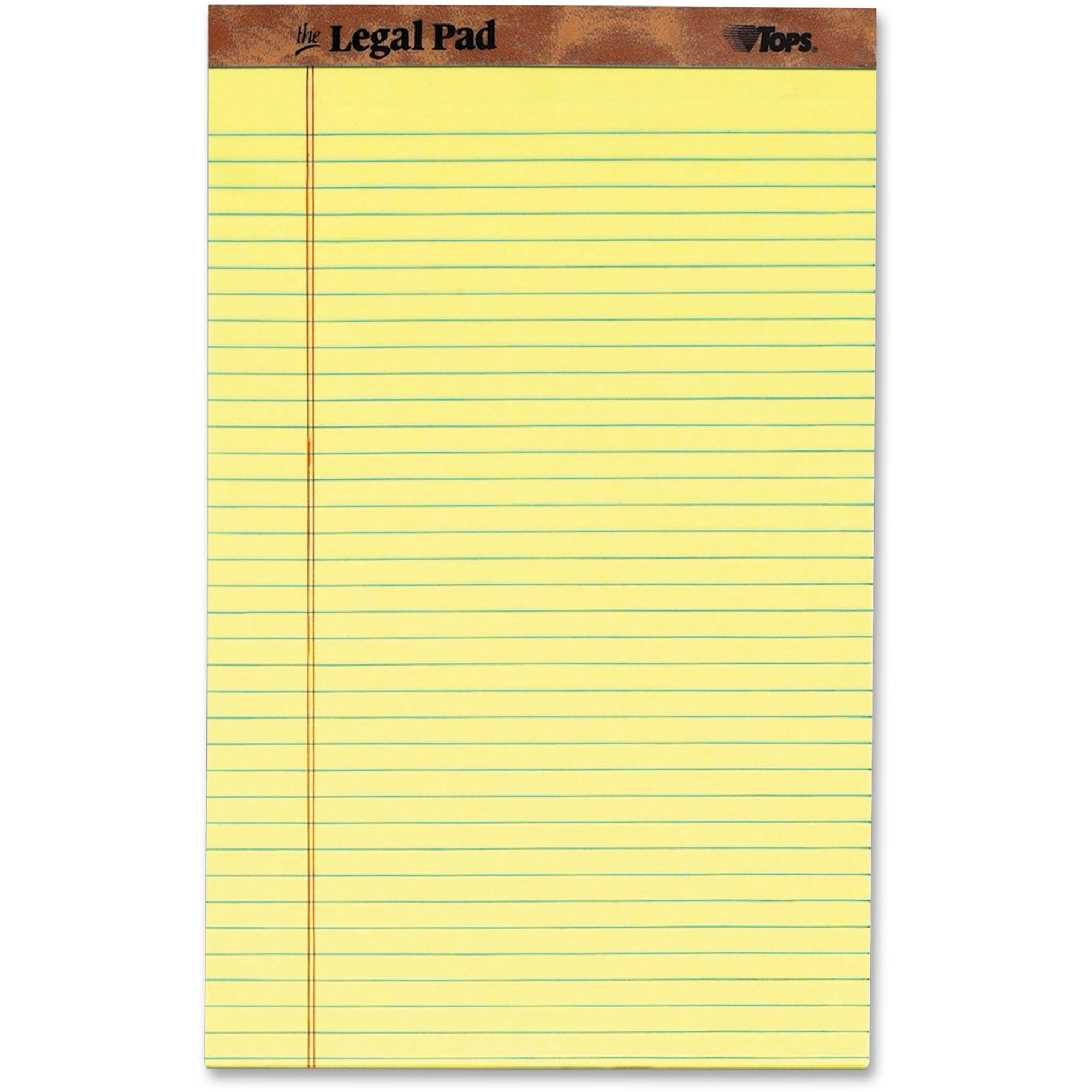 50 Sheets - Double Stitched - 0.34" Ruled - 16 lb Basis Weight - Legal - 8 1/2" x 14" Sheet Size - Canary Paper - Perforated, Hard Cover, Heavyweight - 1 Dozen