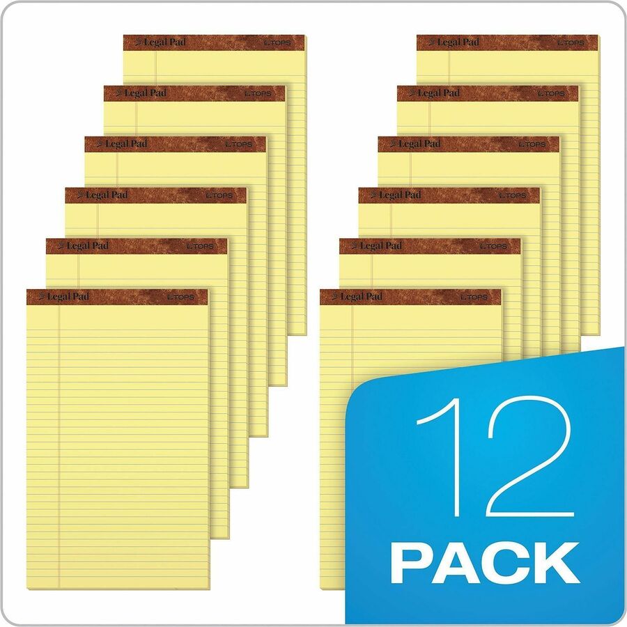 50 Sheets - Double Stitched - 0.34" Ruled - 16 lb Basis Weight - Legal - 8 1/2" x 14" Sheet Size - Canary Paper - Perforated, Hard Cover, Heavyweight - 1 Dozen