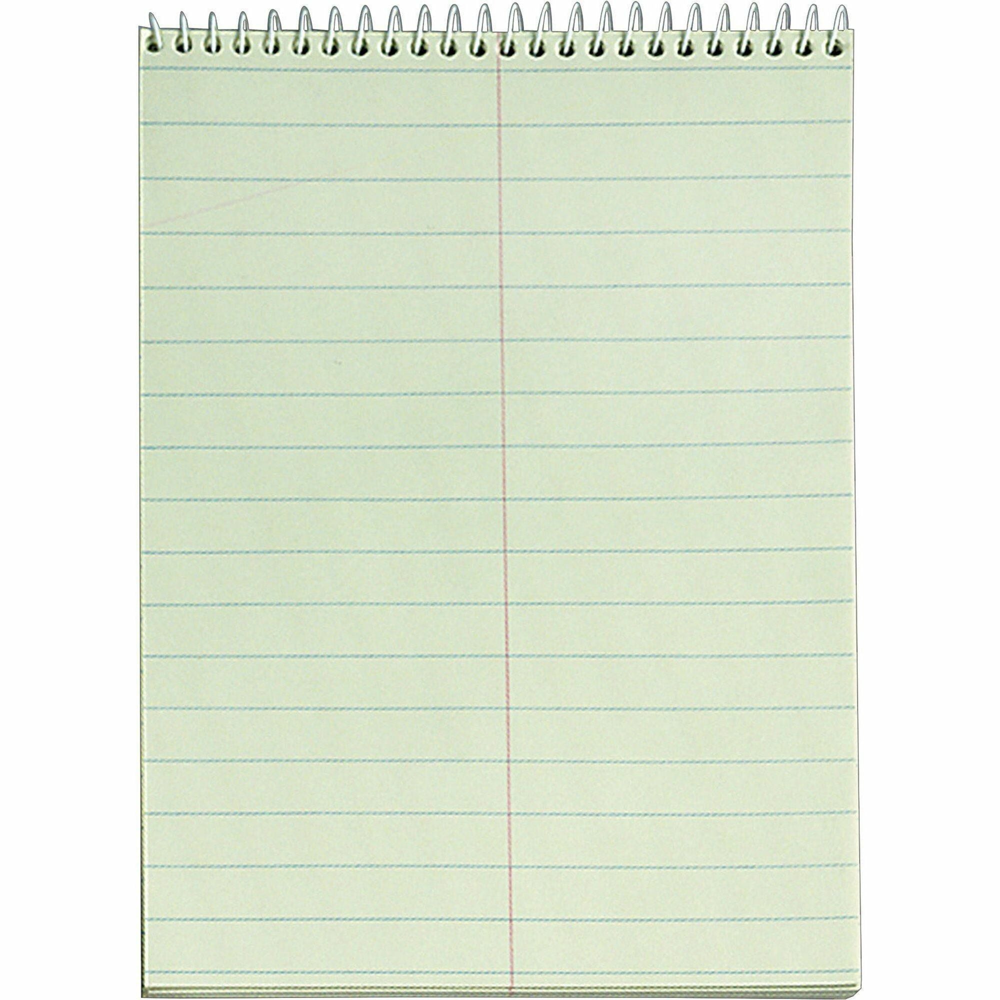 60 Sheets - Wire Bound - Ruled Margin - 6" x 9" Sheet Size - Green Paper - Hardboard Cover - WireLock - 12 / Pack