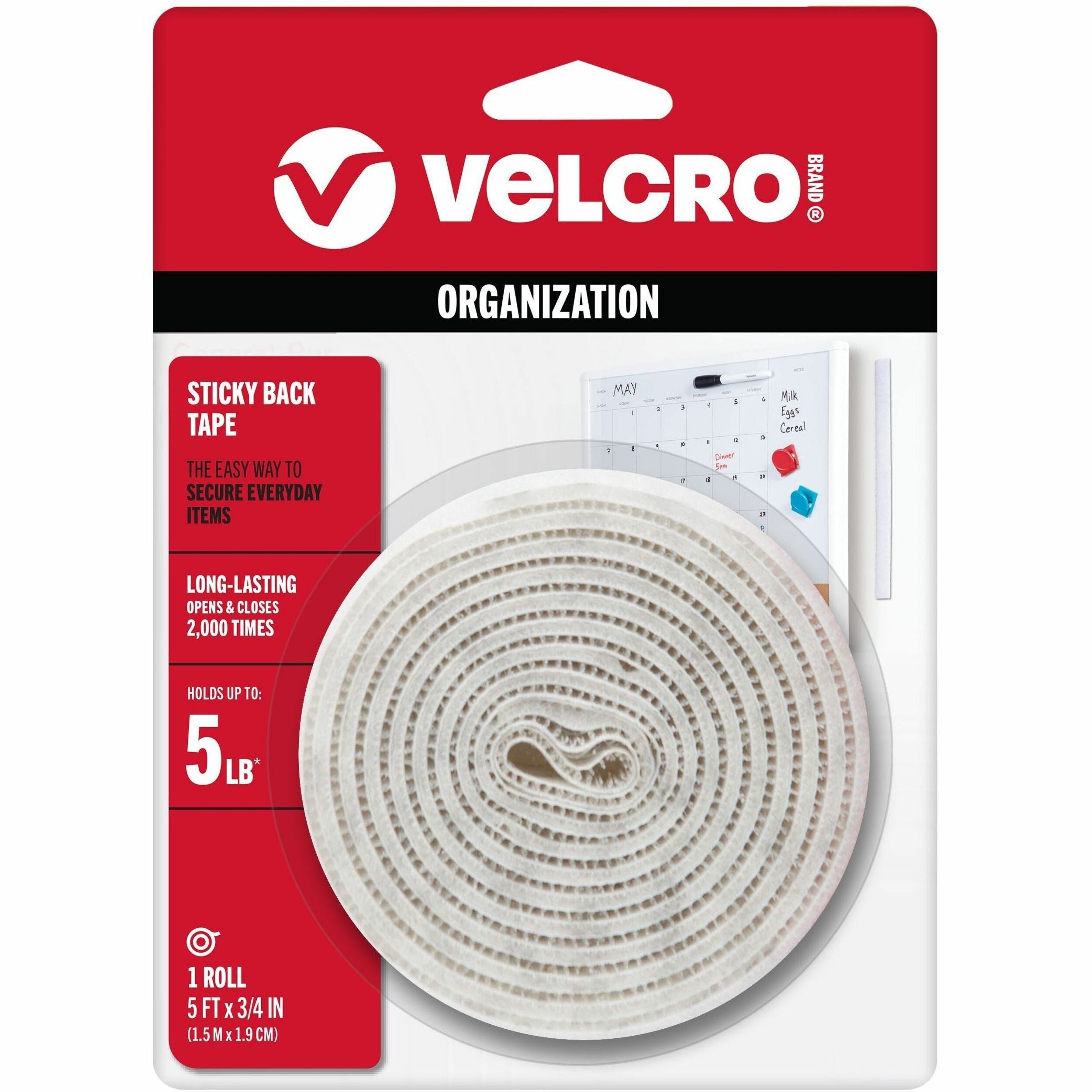 5 ft Length x 0.75" Width - White - Dispenser Included - For Mounting, Multi Surface, Smooth Surface, Glass, Metal, Indoor, Outdoor, Home, School, Office Roll - 1 Roll