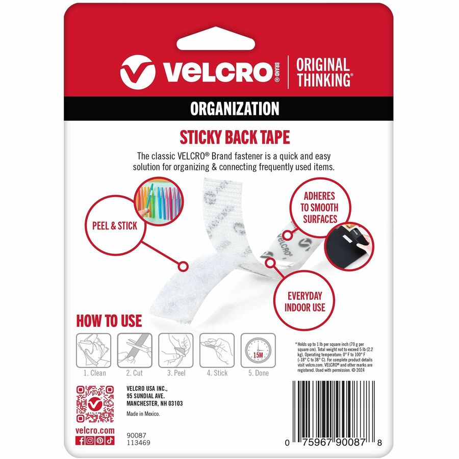 5 ft Length x 0.75" Width - White - Dispenser Included - For Mounting, Multi Surface, Smooth Surface, Glass, Metal, Indoor, Outdoor, Home, School, Office Roll - 1 Roll