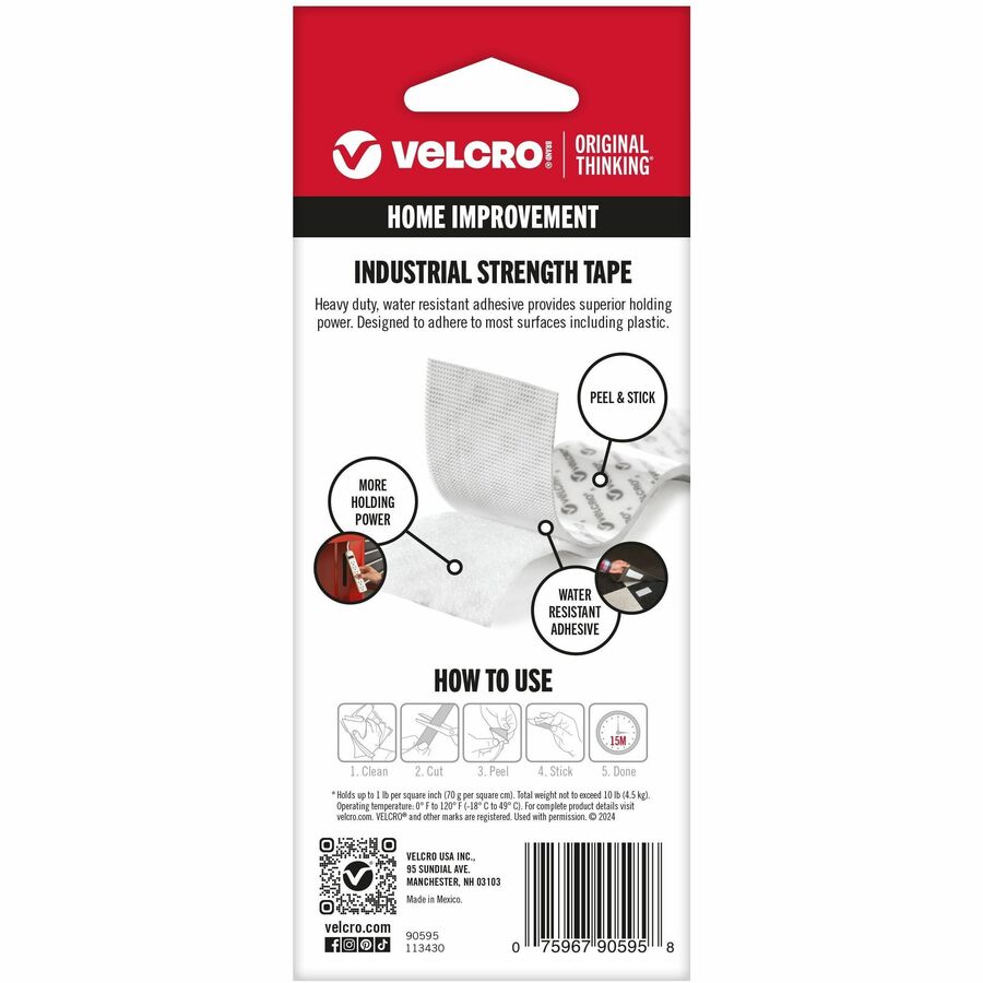 4 ft Length x 2" Width - White - Plastic - Water Resistant, Long Lasting - For Tools, Equipment, Glass, Hanging, Project, Industrial, Garage, Indoor, Outdoor, Mounting, Storing, ... Roll - 1 / Roll