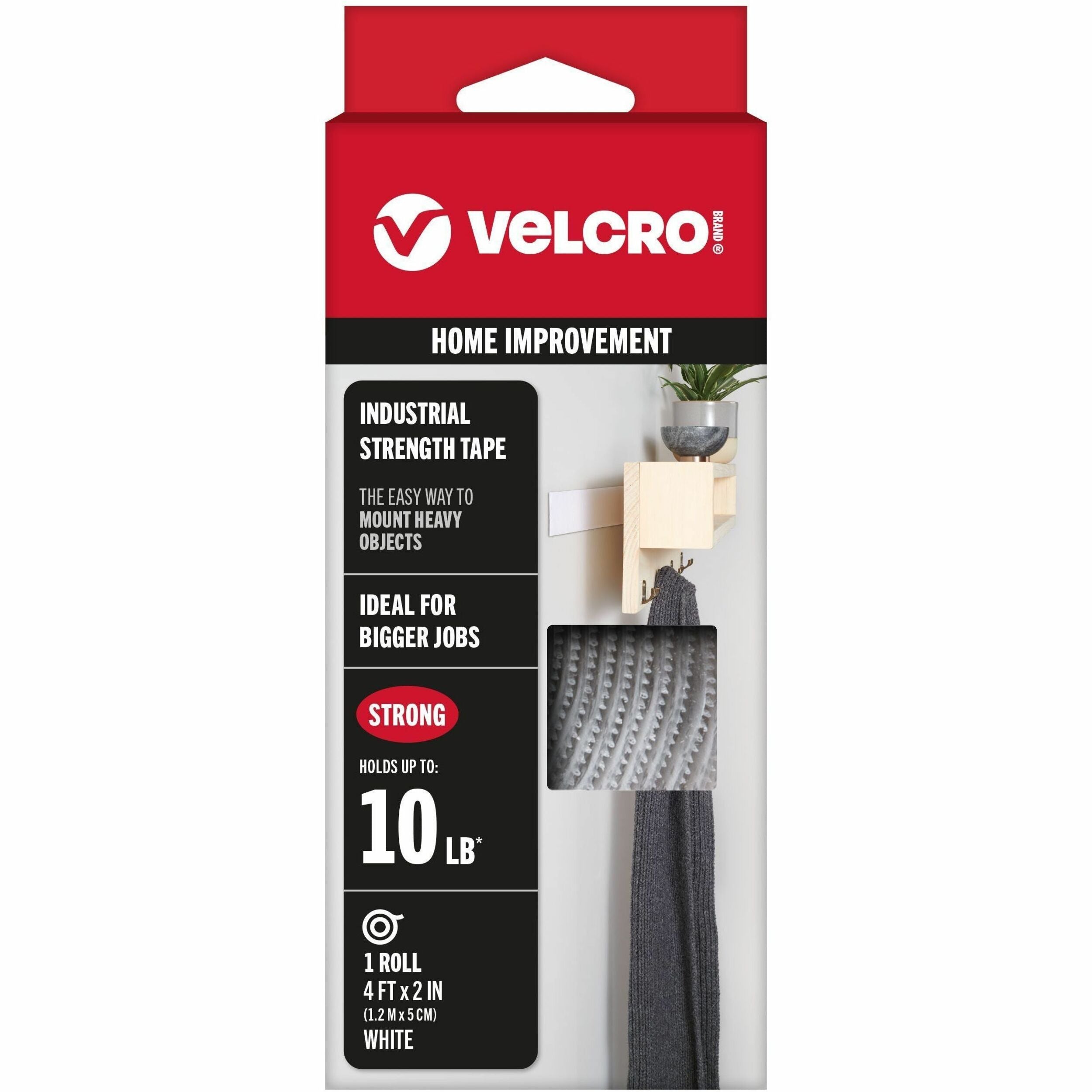 4 ft Length x 2" Width - White - Plastic - Water Resistant, Long Lasting - For Tools, Equipment, Glass, Hanging, Project, Industrial, Garage, Indoor, Outdoor, Mounting, Storing, ... Roll - 1 / Roll