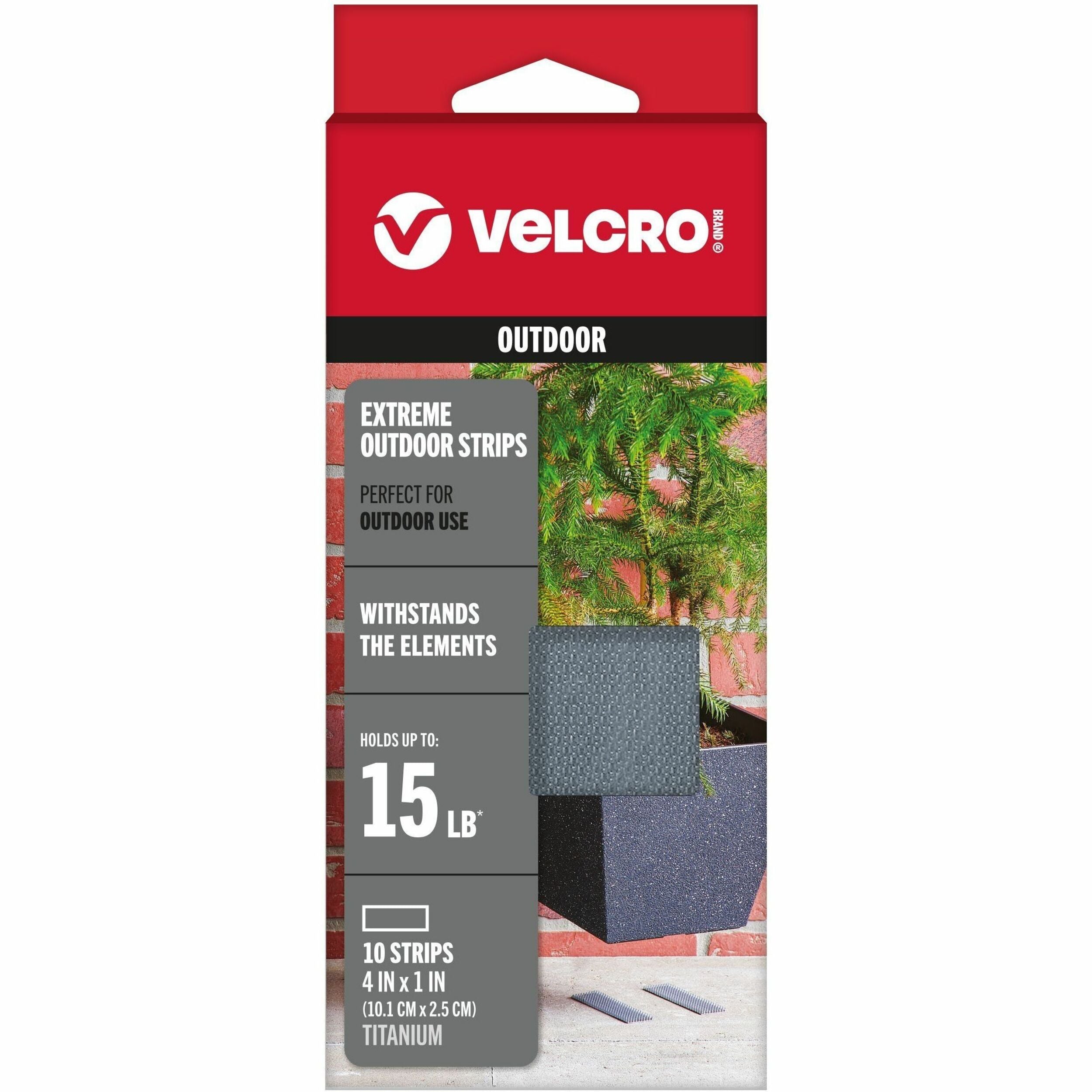 4" Length x 1" Width - Titanium - Polyester - Water Resistant, UV Resistant, Weather Resistant - For Brick, Wood, Concrete, Outdoor, Rough Surface, Tools, Hanging, Storing, Mounting, Indoor, Wall, ... Strip - 10 / Pack