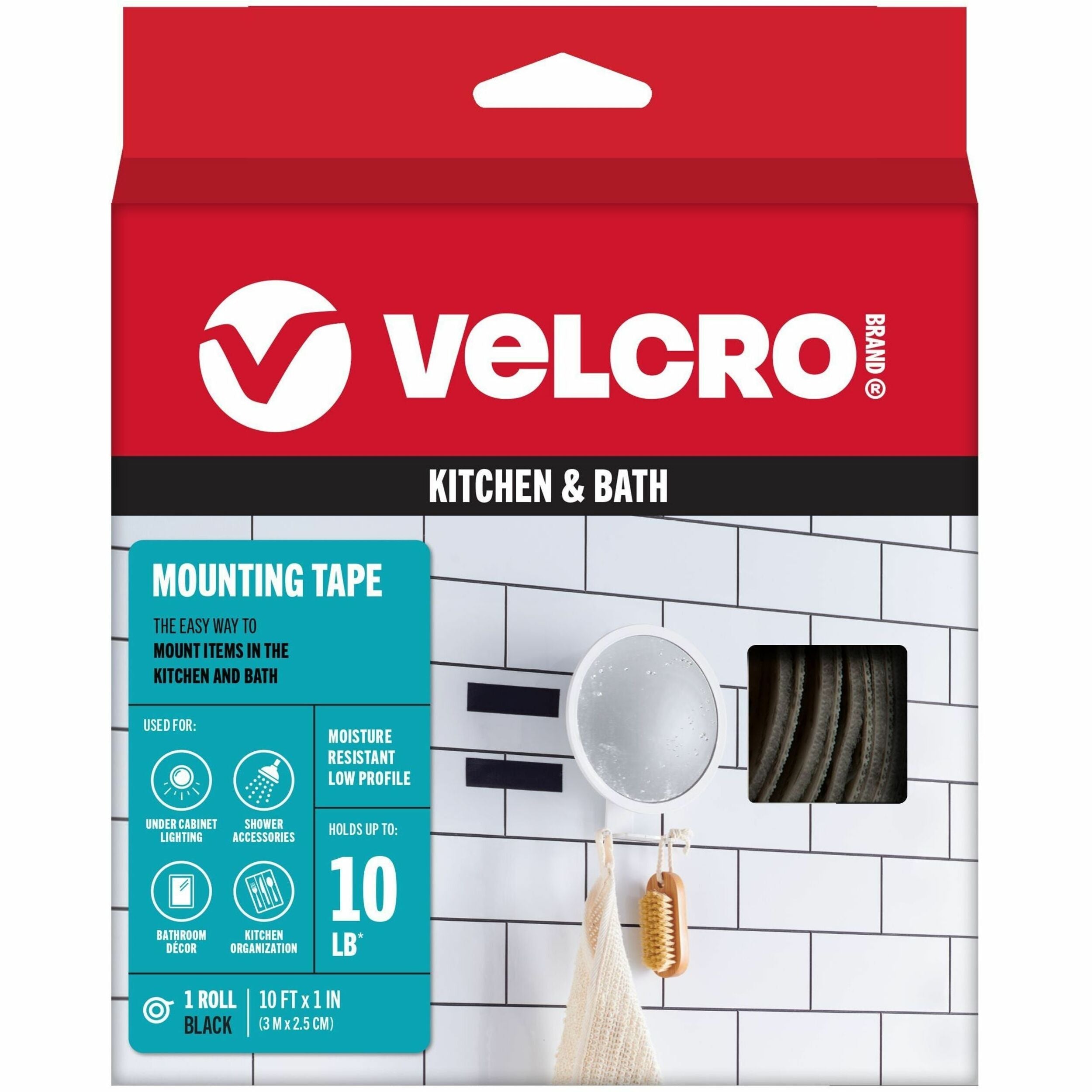 10 ft Length x 1" Width - White - Water Resistant, Temperature Resistant, Humidity Resistant, Moisture Resistant - For Tools, Equipment, Glass, Hanging, Project, Industrial, Garage, Indoor, Outdoor, Mounting, Storing, ... - 1 Roll