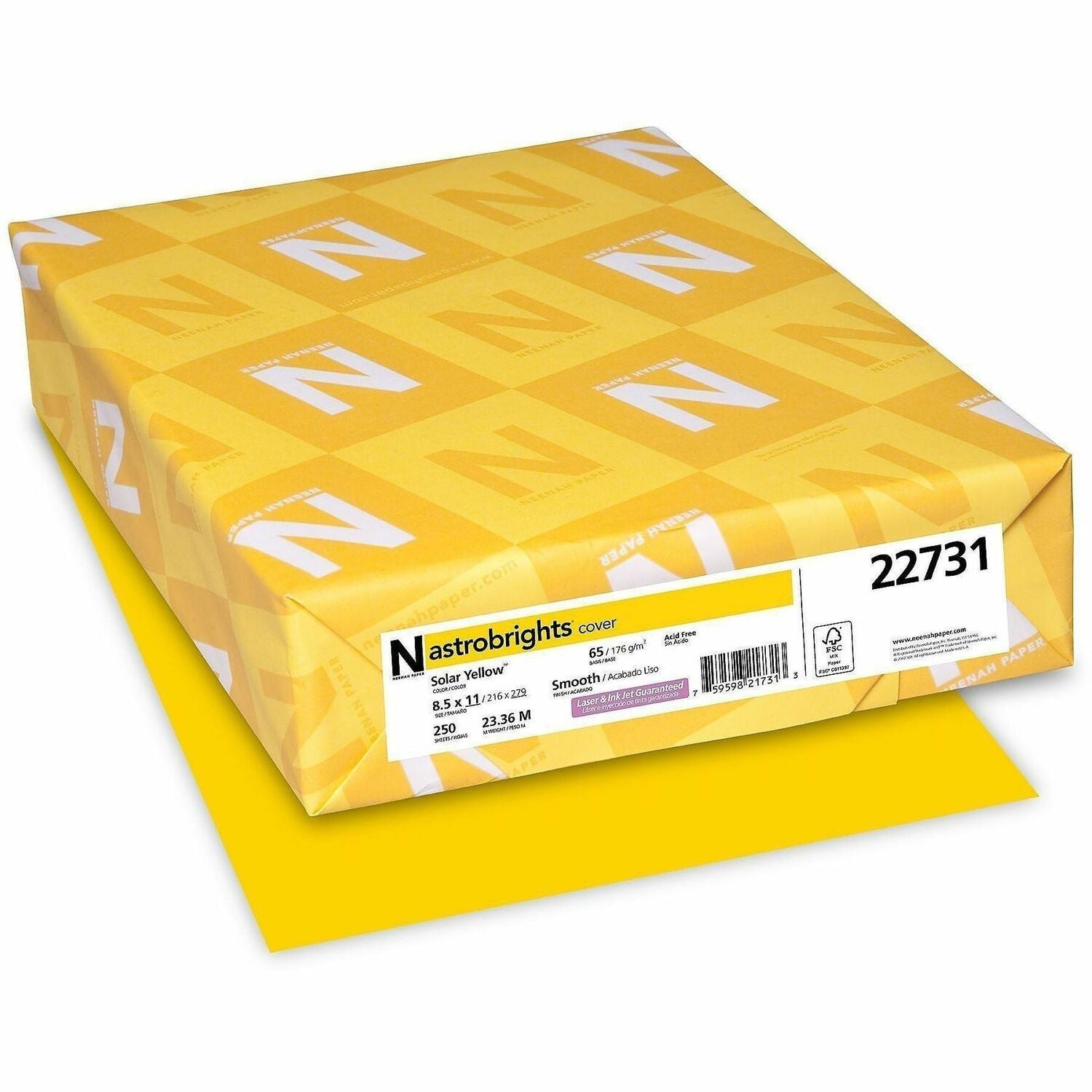Letter - 8 1/2" x 11" - 65 lb Basis Weight - Smooth - Acid-free, Lignin-free, Durable, Heavyweight - Solar Yellow - 1 Pack