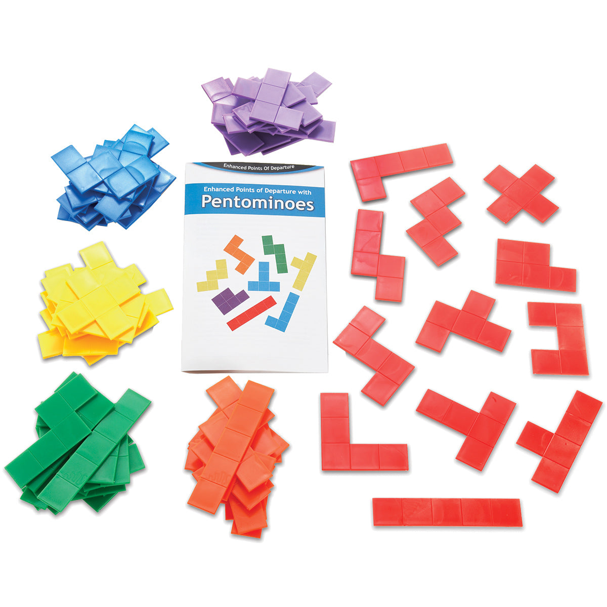 Opaque Rainbow Pentominoes,18 single Sets in a container with guide