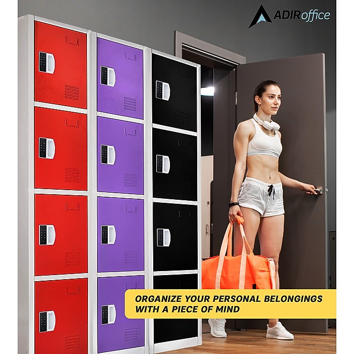 72" H x 12" W  4-Tier Steel Storage Locker with Digital Lock, Red