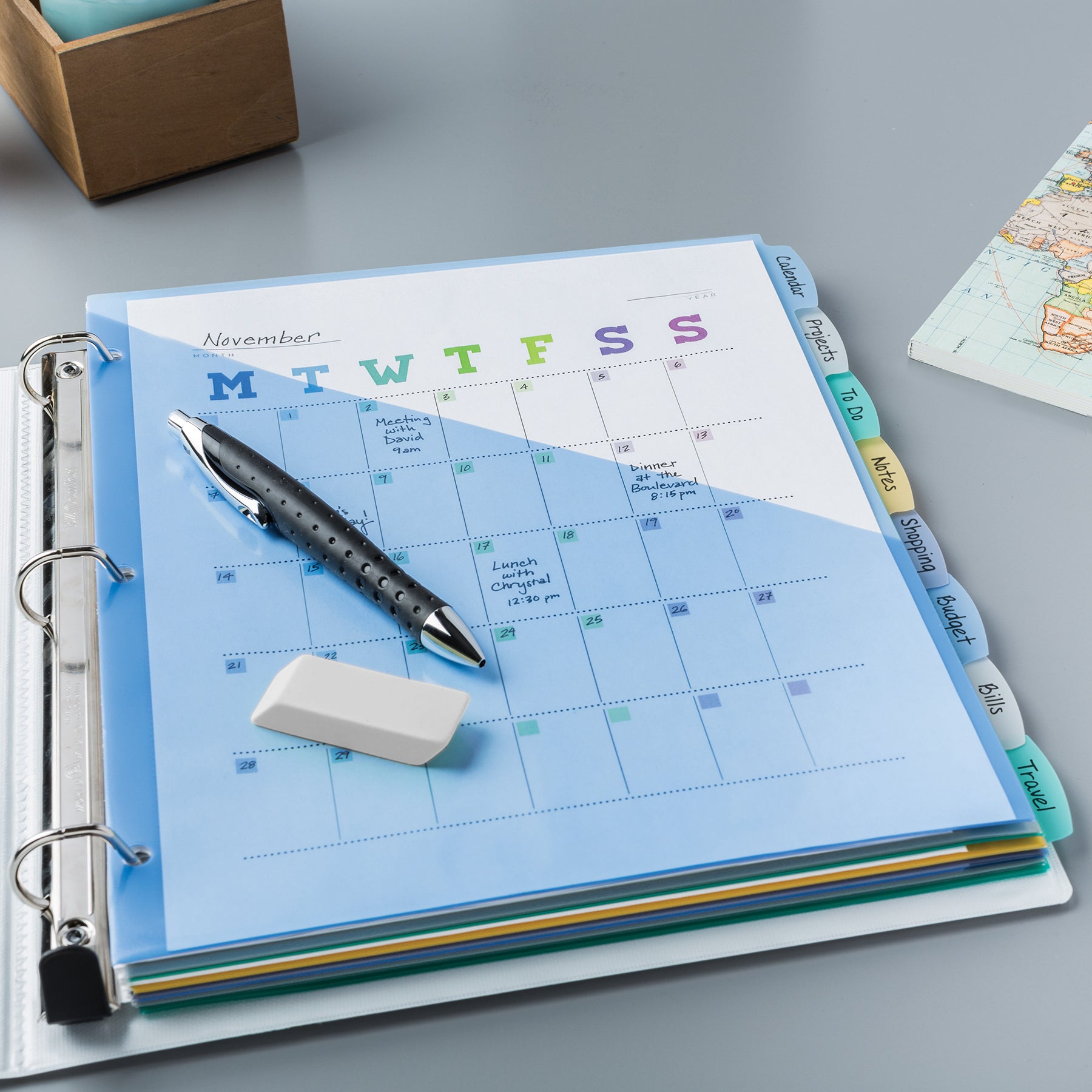 Write & Erase Pocket Plastic Dividers, 8-Tab Set, Multicolor, 1 Set