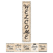 Black, White, and Wood Welcome Banner, 8" x 39"