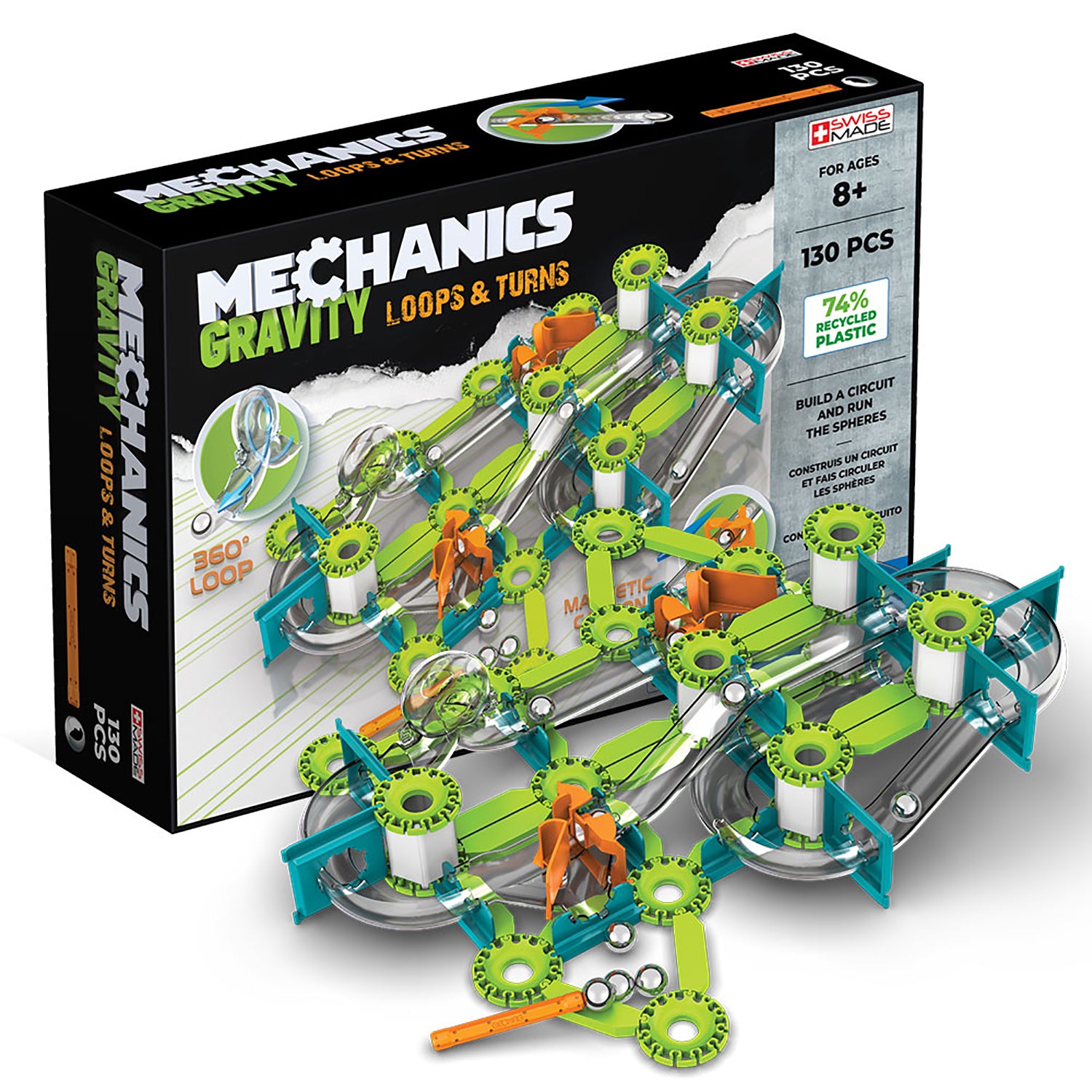 Mechanics Gravity Construction Set, Loops & Turns Recycled, 130 Pieces